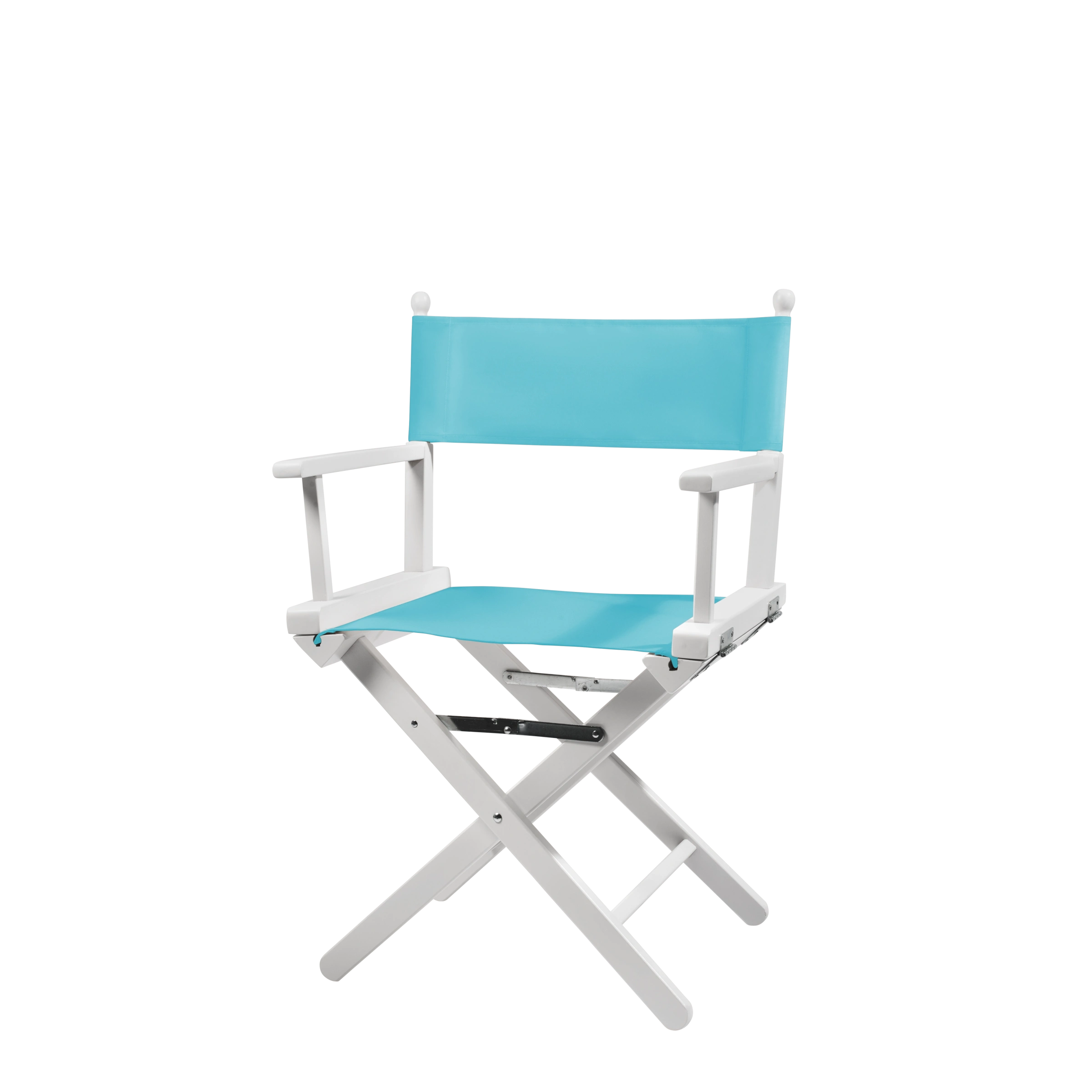 Regiestuhl Alfred aus weißem Buchenholz mit hellblauem Bezug, Seitenansicht
#Classic | Set (Farbe)_hellblau