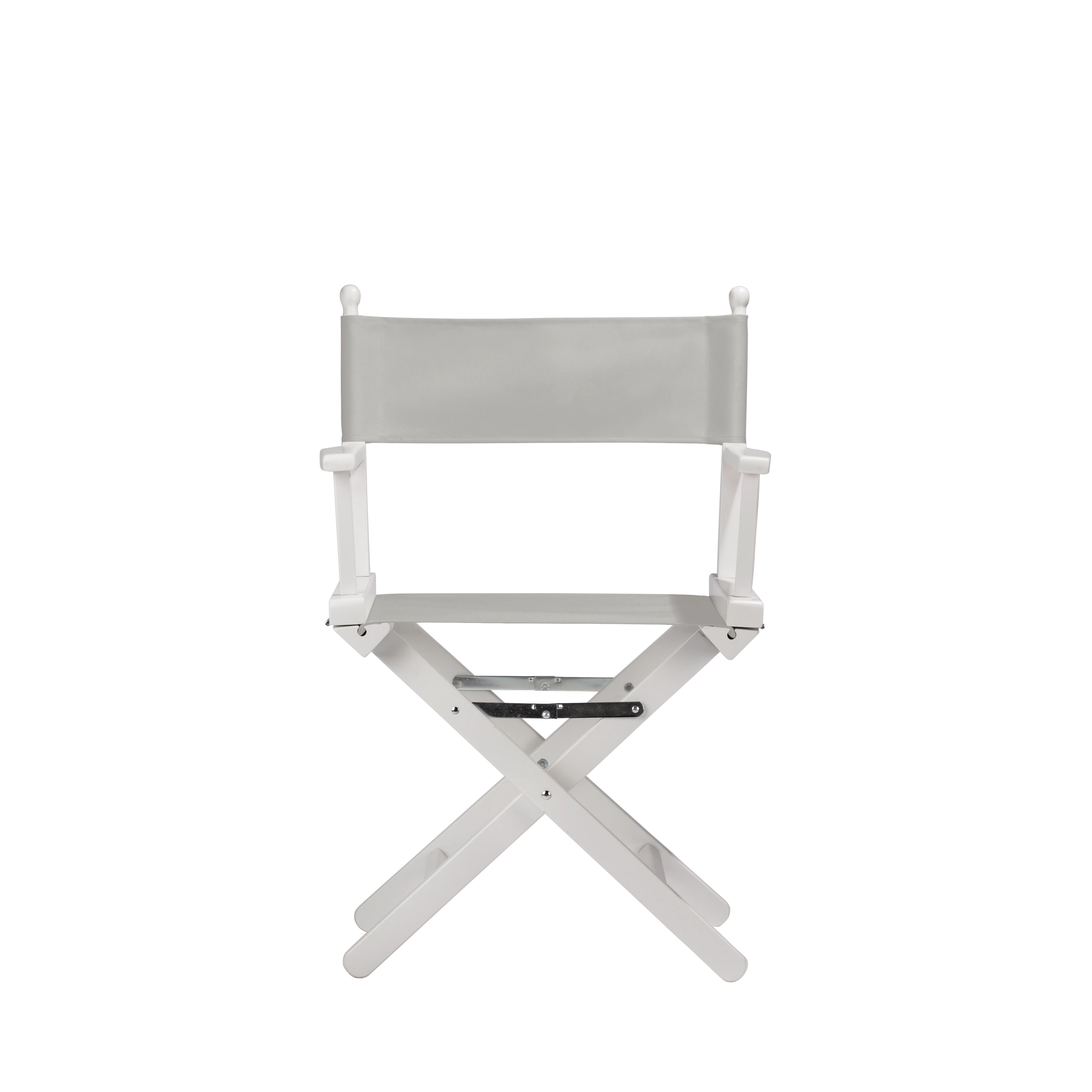 Regiestuhl Alfred aus weißem Buchenholz mit hellgrauem Bezug, Frontalansicht
#Classic | Set (Farbe)_hellgrau