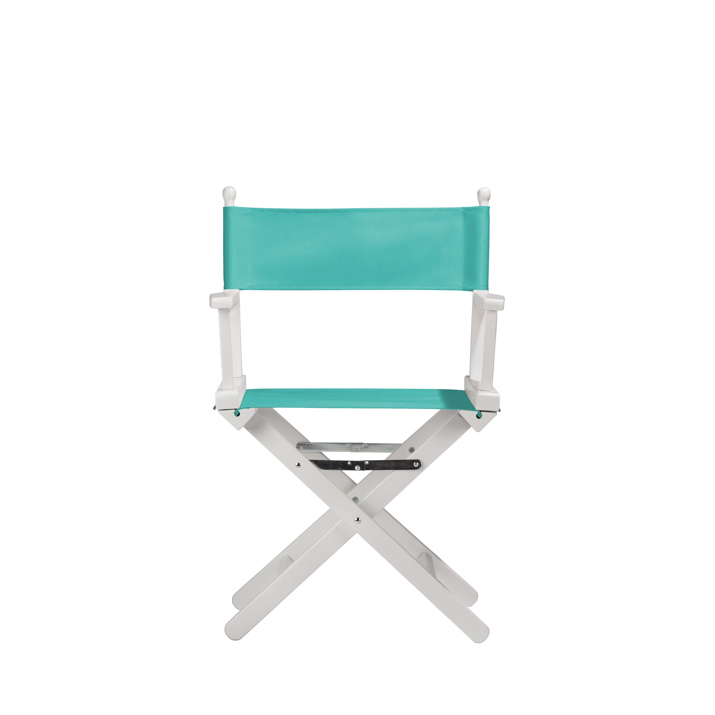 Regiestuhl Alfred aus weißem Buchenholz mit türkisem Bezug, Frontalansicht
#Classic | Set (Farbe)_türkis