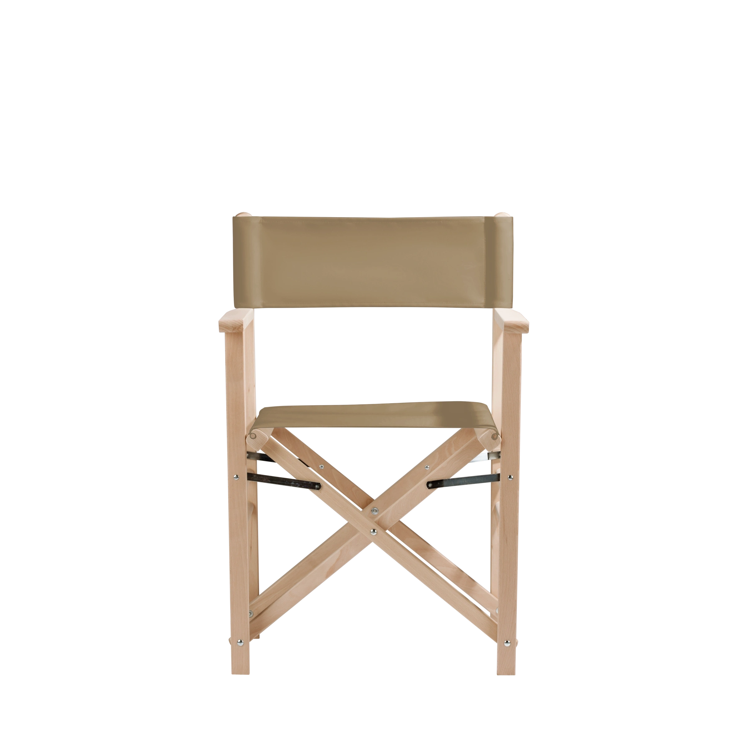 Regiestuhl Billy aus naturbelassenem Buchenholz mit Bezug in grau-beige, Frontalansicht
#Classic | Set (Farbe)_grau-beige