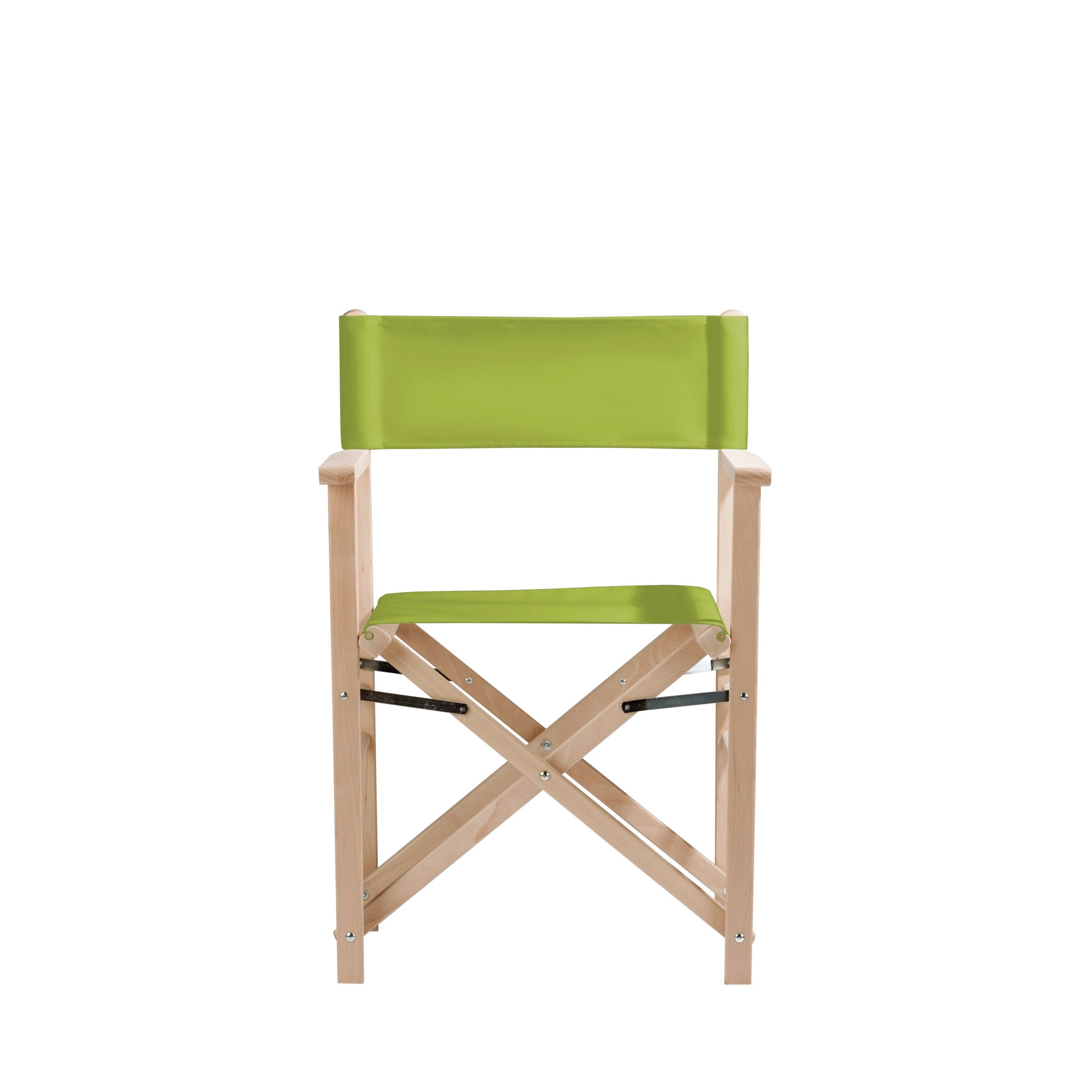 Regiestuhl Billy aus naturbelassenem Buchenholz mit hellgrünem Bezug, Frontalansicht
#Classic | Set (Farbe)_hellgrün