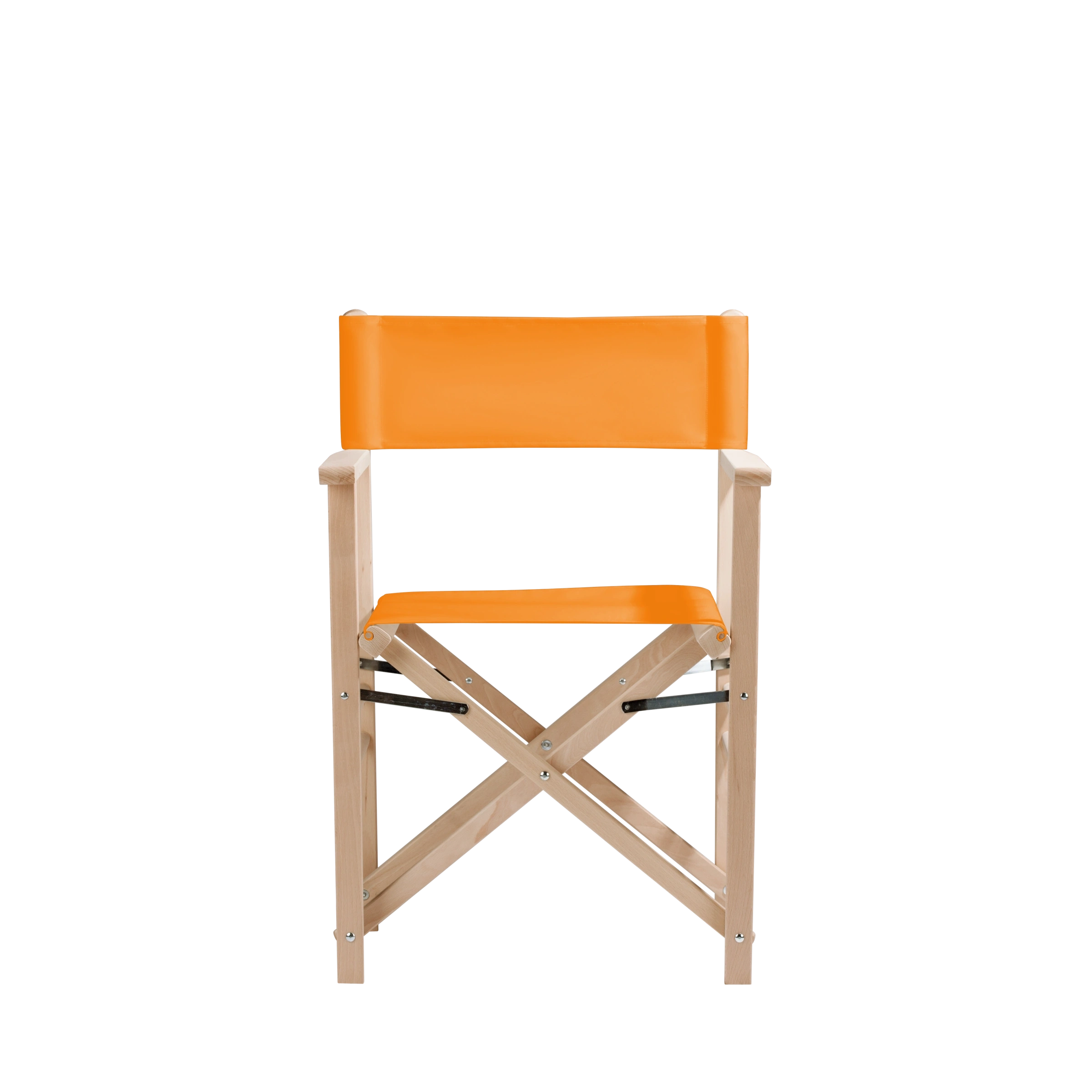 Regiestuhl Billy aus naturbelassenem Buchenholz mit Bezug in mandarine, Frontalansicht
#Classic | Set (Farbe)_mandarine