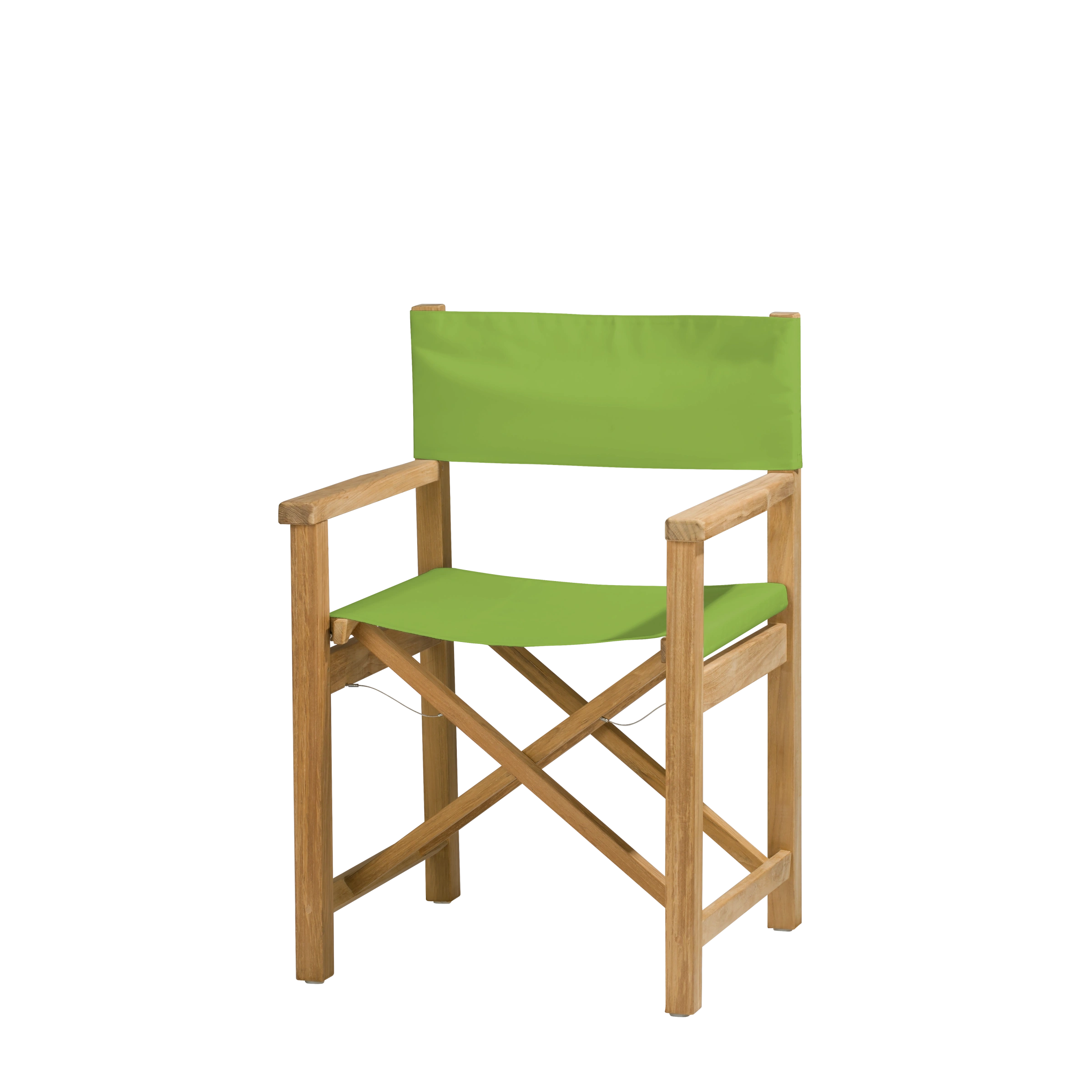 Regiestuhl Cabin aus Teakholz mit Bezug in apfelgrün, Seitenansicht #stofffarbe_Weishäupl Apfel