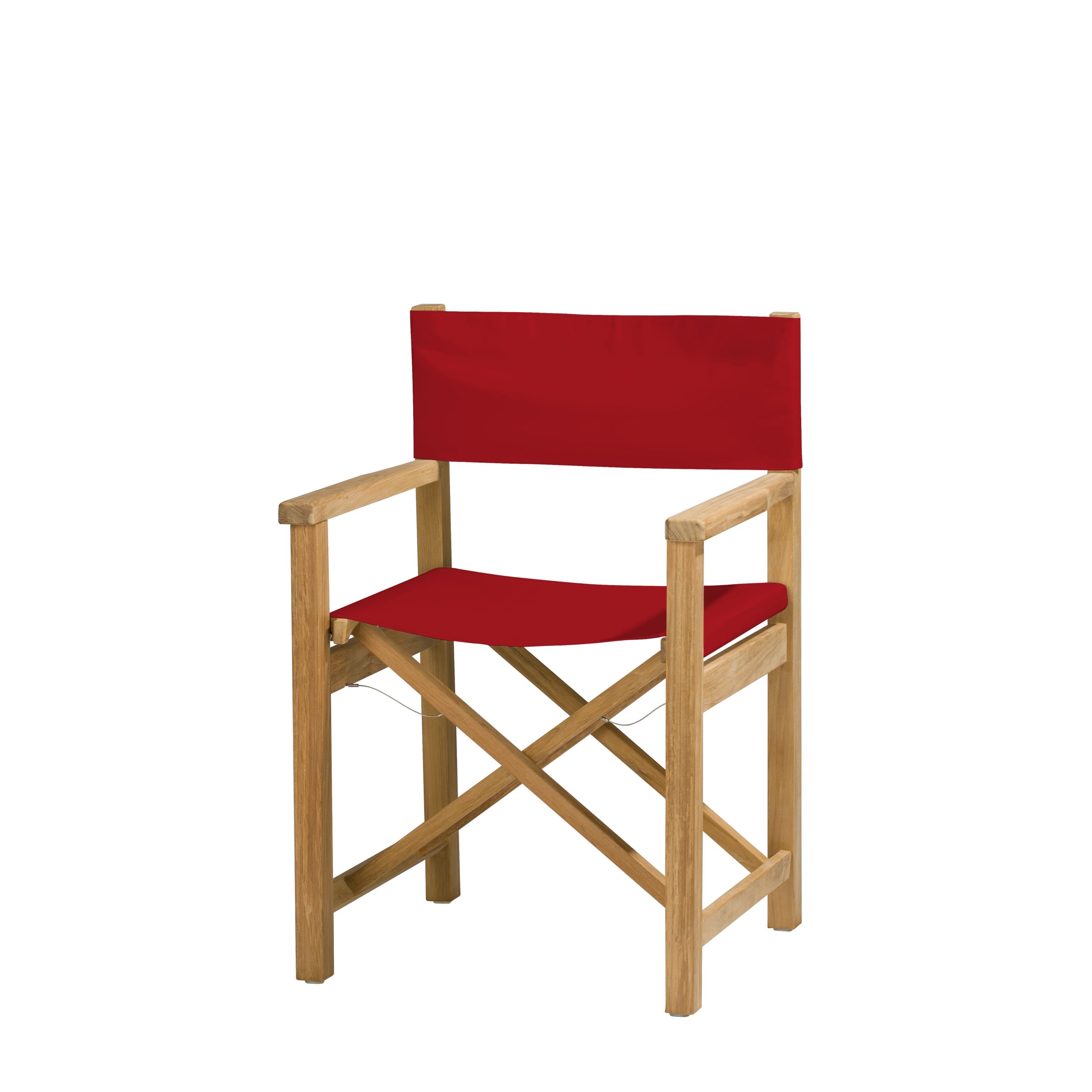 Regiestuhl Cabin aus Teakholz mit Bezug in kirschrot, Seitenansicht #stofffarbe_Weishäupl Kirschrot