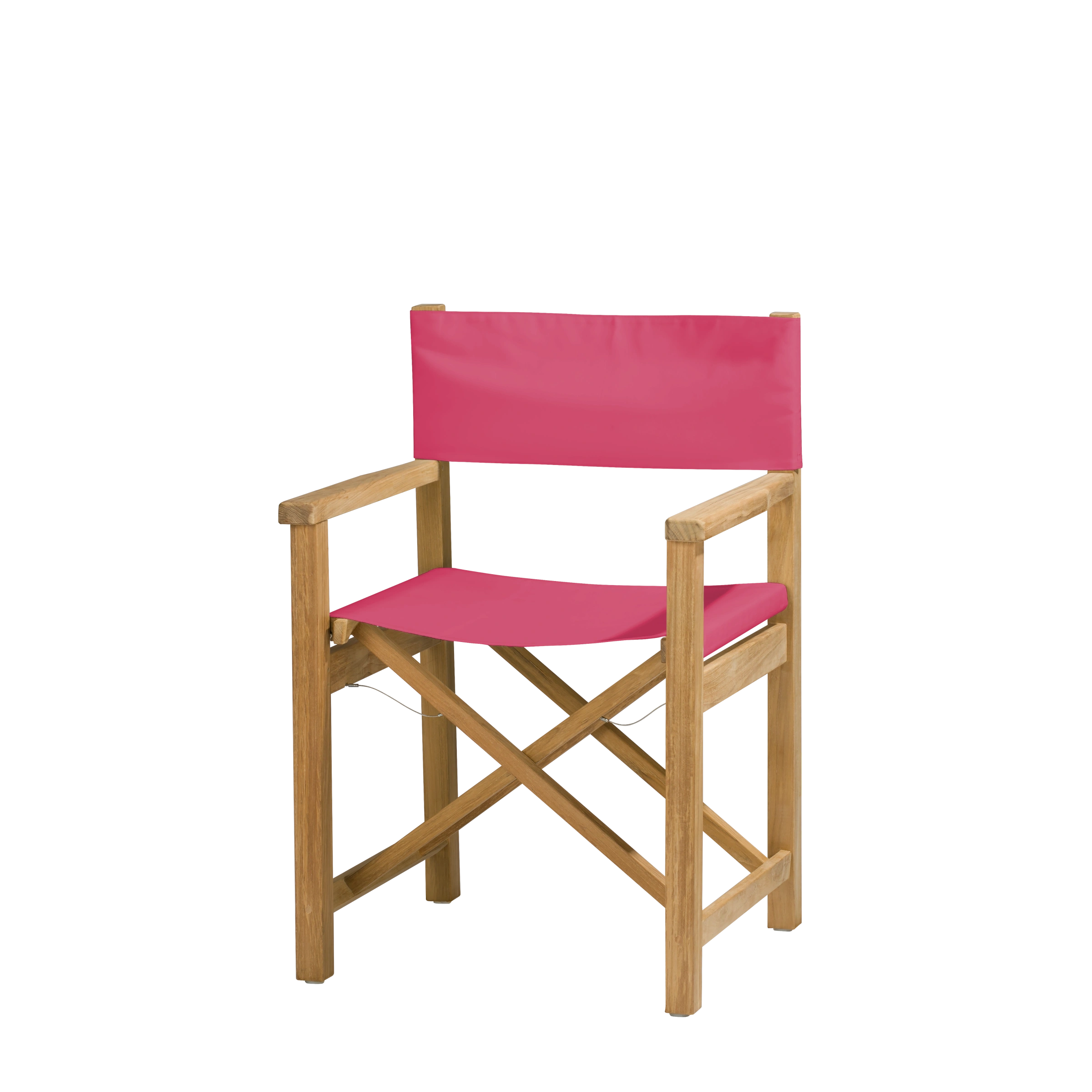 Regiestuhl Cabin aus Teakholz mit pinkem Bezug, Seitenansicht #stofffarbe_Weishäupl Pink