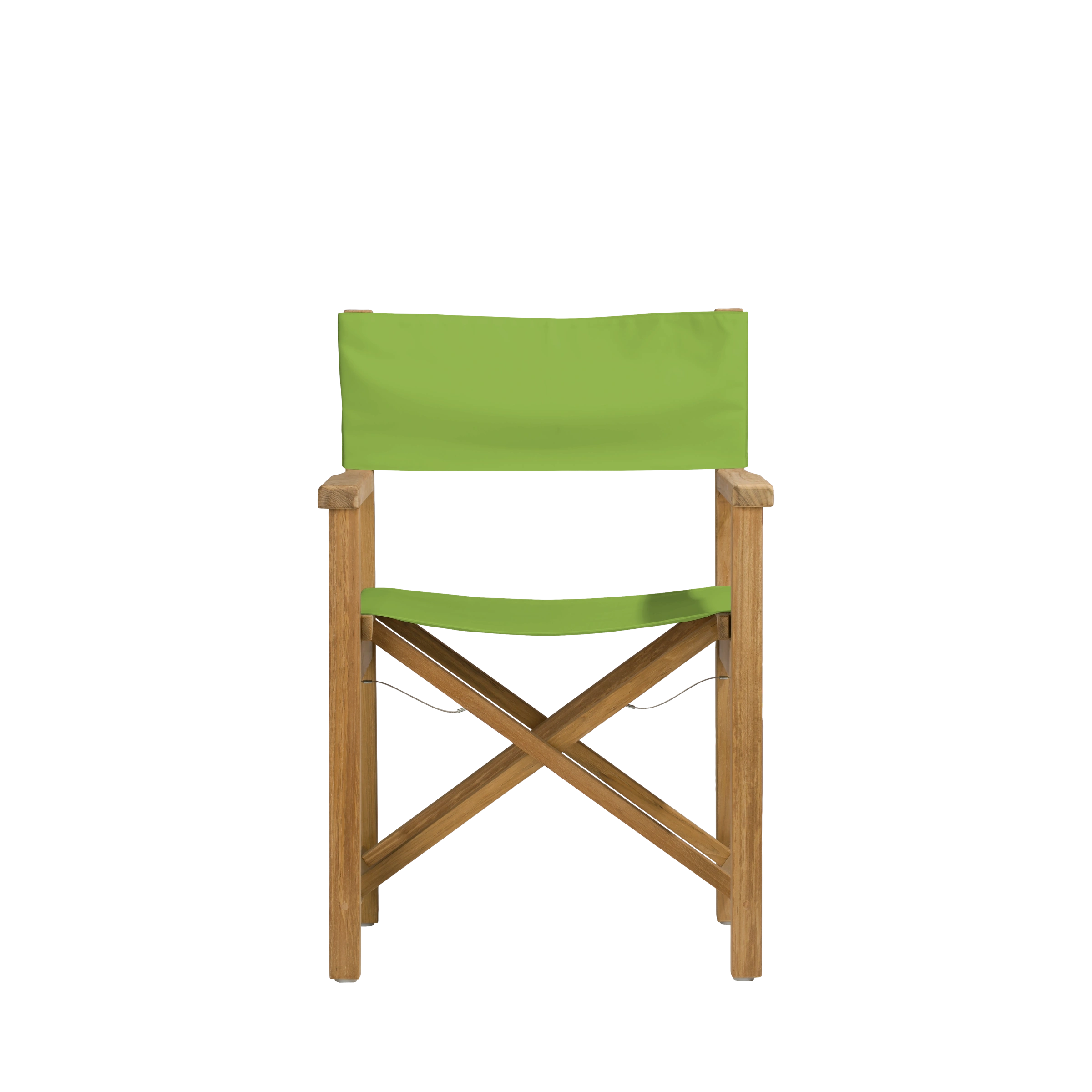 Regiestuhl Cabin aus Teakholz mit Bezug in apfelgrün, Frontalansicht #stofffarbe_Weishäupl Apfel