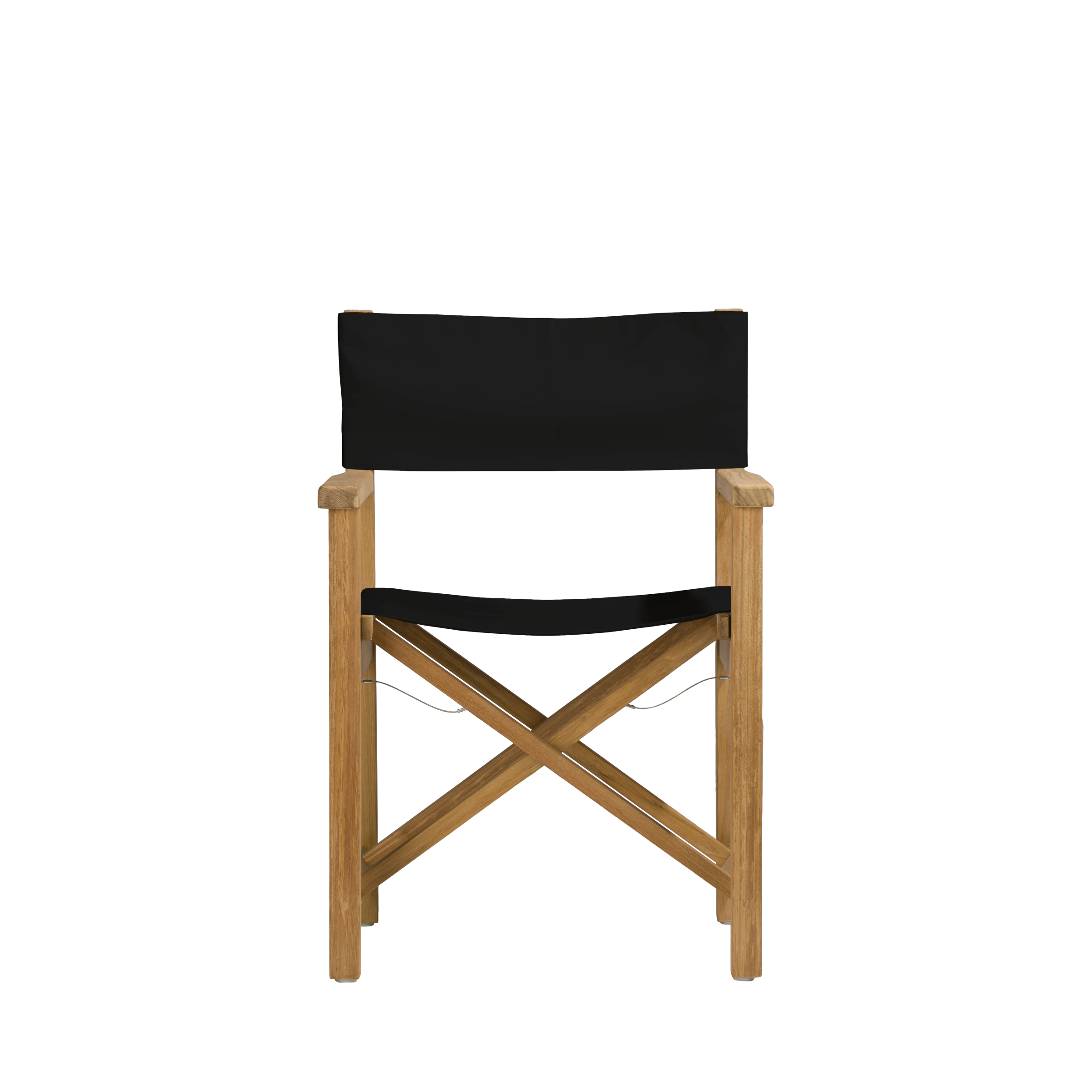 Regiestuhl Cabin aus Teakholz mit schwarzem Bezug, Frontalansicht #stofffarbe_Weishäupl Black