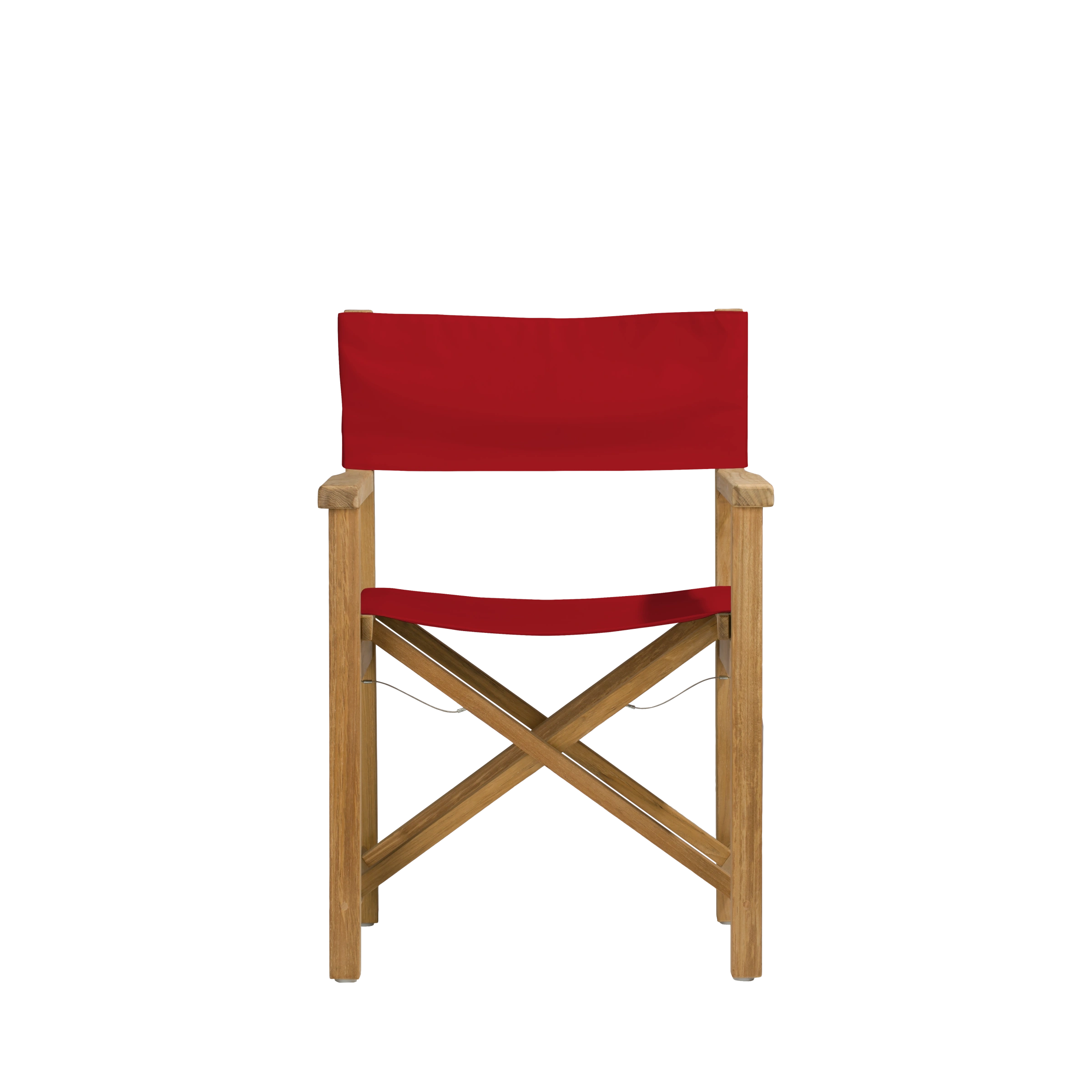 Regiestuhl Cabin aus Teakholz mit Bezug in kirschrot, Frontalansicht #stofffarbe_Weishäupl Kirschrot