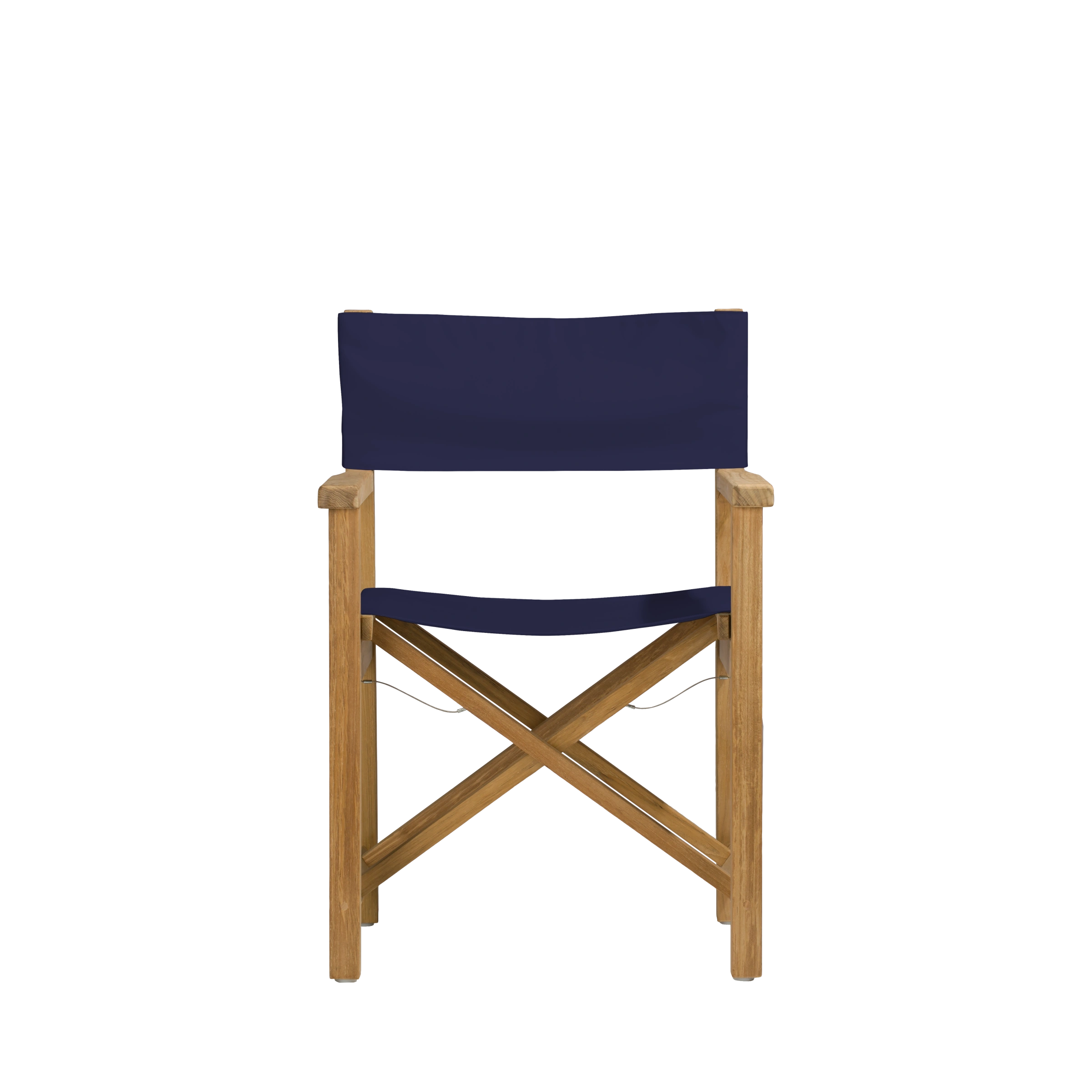 Regiestuhl Cabin aus Teakholz mit Bezug in marine, Frontalansicht #stofffarbe_Weishäupl Marine