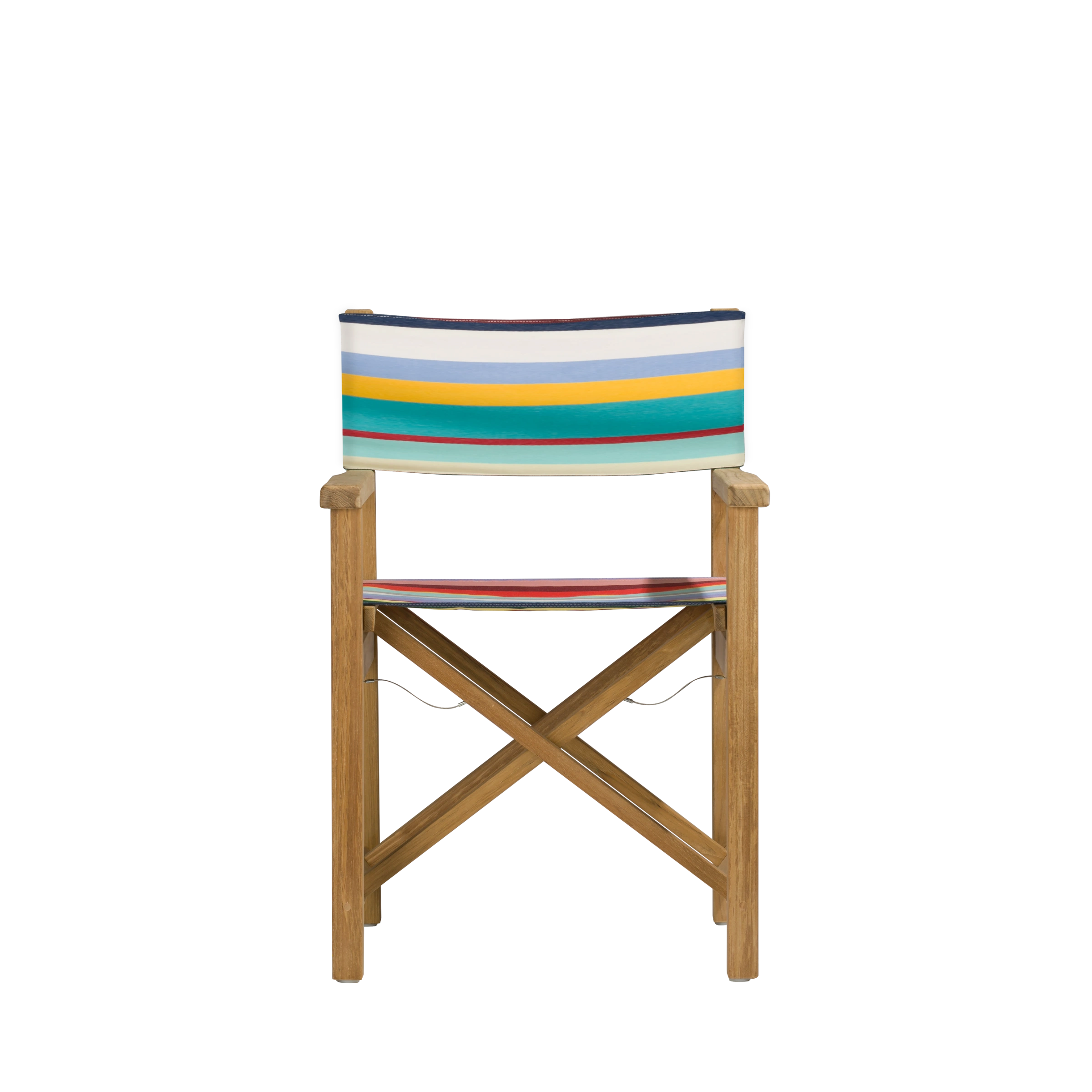 Regiestuhl Cabin aus Teakholz mit Bezug in multicolor, Frontalansicht
#stofffarbe_Weishäupl Multicolor