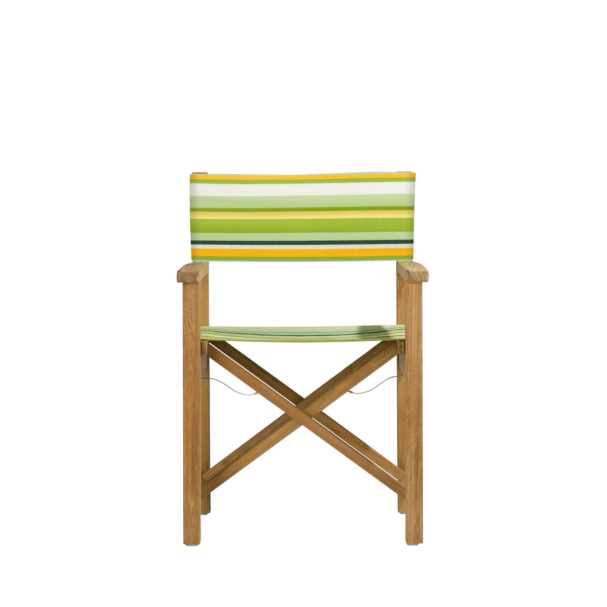 Regiestuhl Cabin aus Teakholz mit Bezug in Spring, Frontalansicht #stofffarbe_Weishäupl Spring