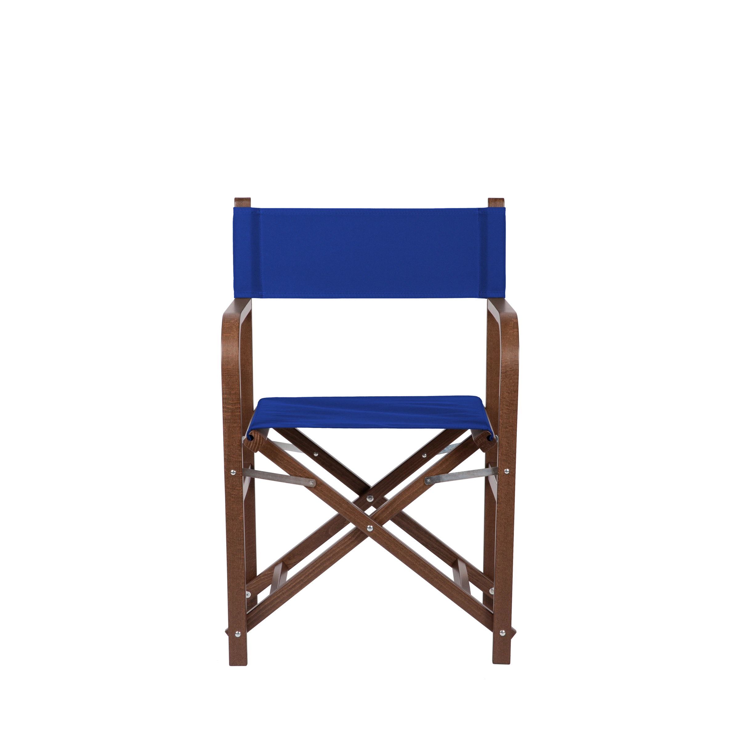 Regiestuhl George aus braunem Buchenholz mit dunkelblauem Bezug, Frontalansicht
#Classic | Set (Farbe)_dunkelblau