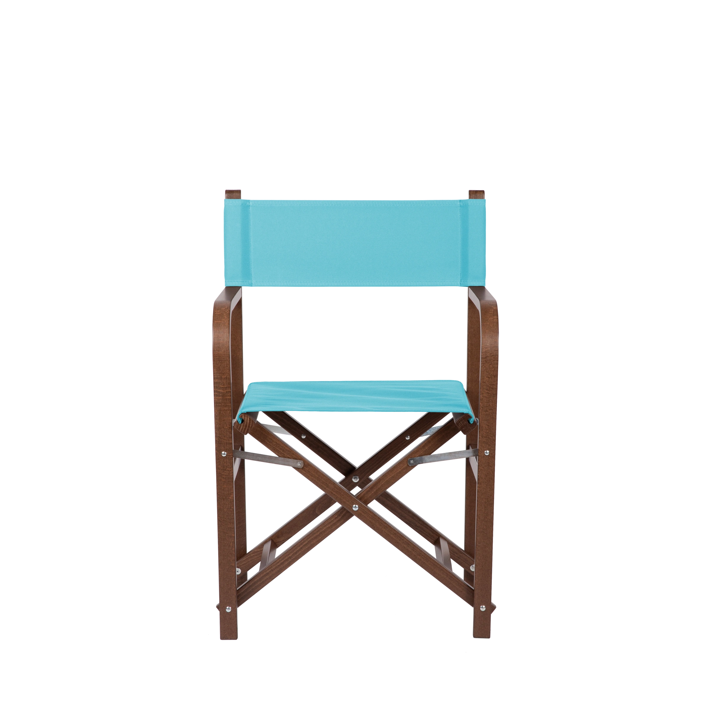 Regiestuhl George aus braunem Buchenholz mit hellblauem Bezug, Frontalansicht
#Classic | Set (Farbe)_hellblau