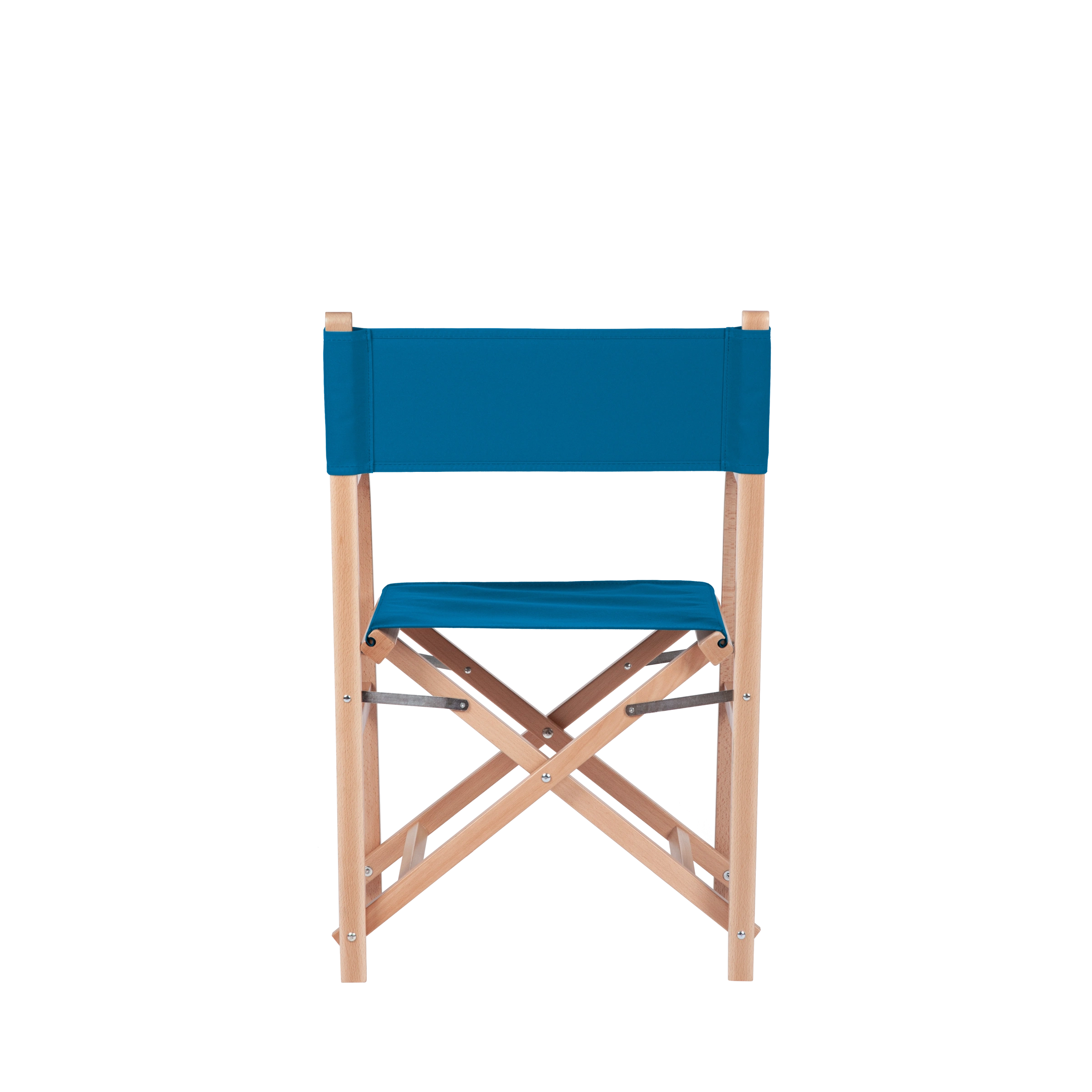 Regiestuhl George aus naturfarbenem Buchenholz mit blauem Bezug, Rückansicht
#Classic | Set (Farbe)_blau