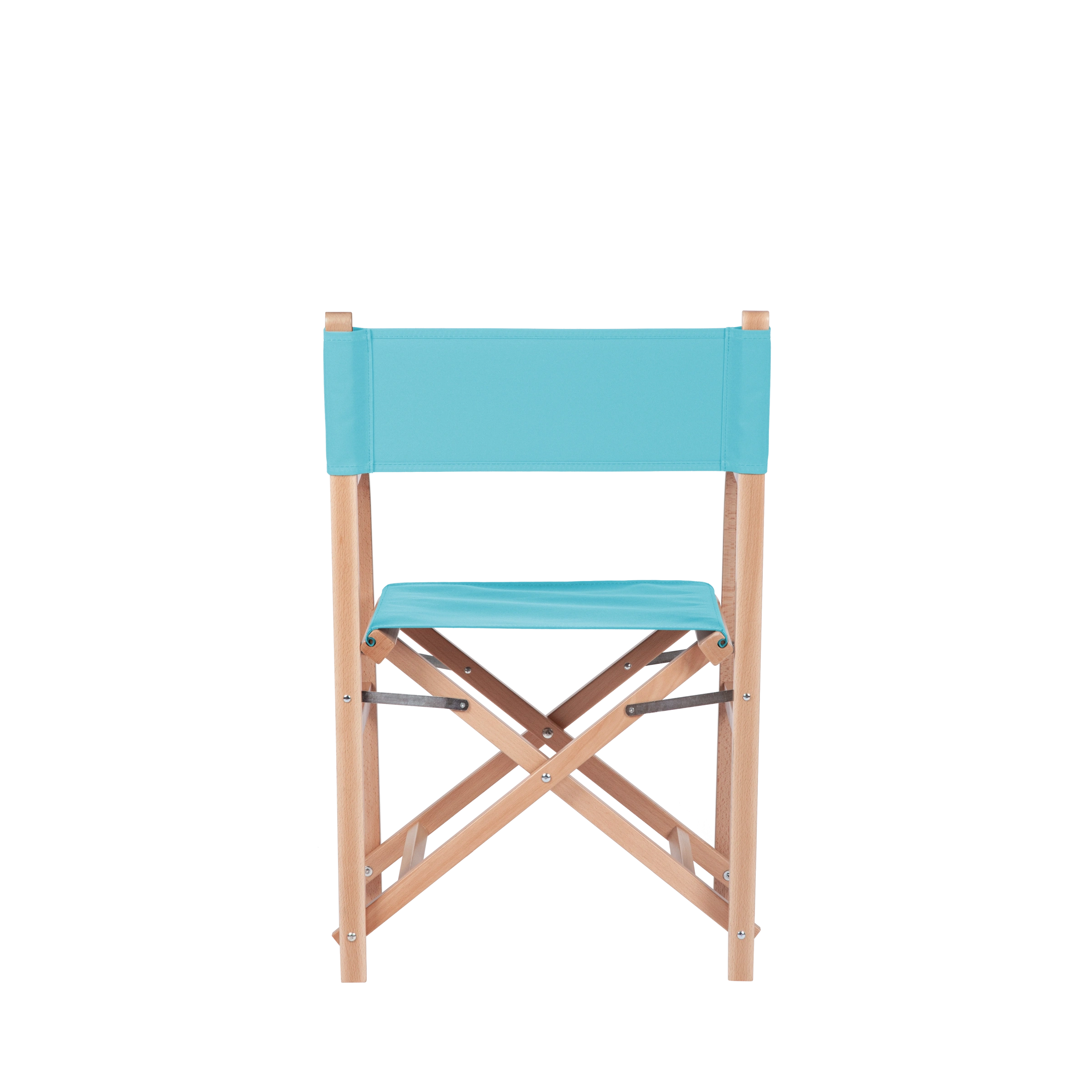 Regiestuhl George aus naturfarbenem Buchenholz mit hellblauem Bezug, Rückansicht
#Classic | Set (Farbe)_hellblau