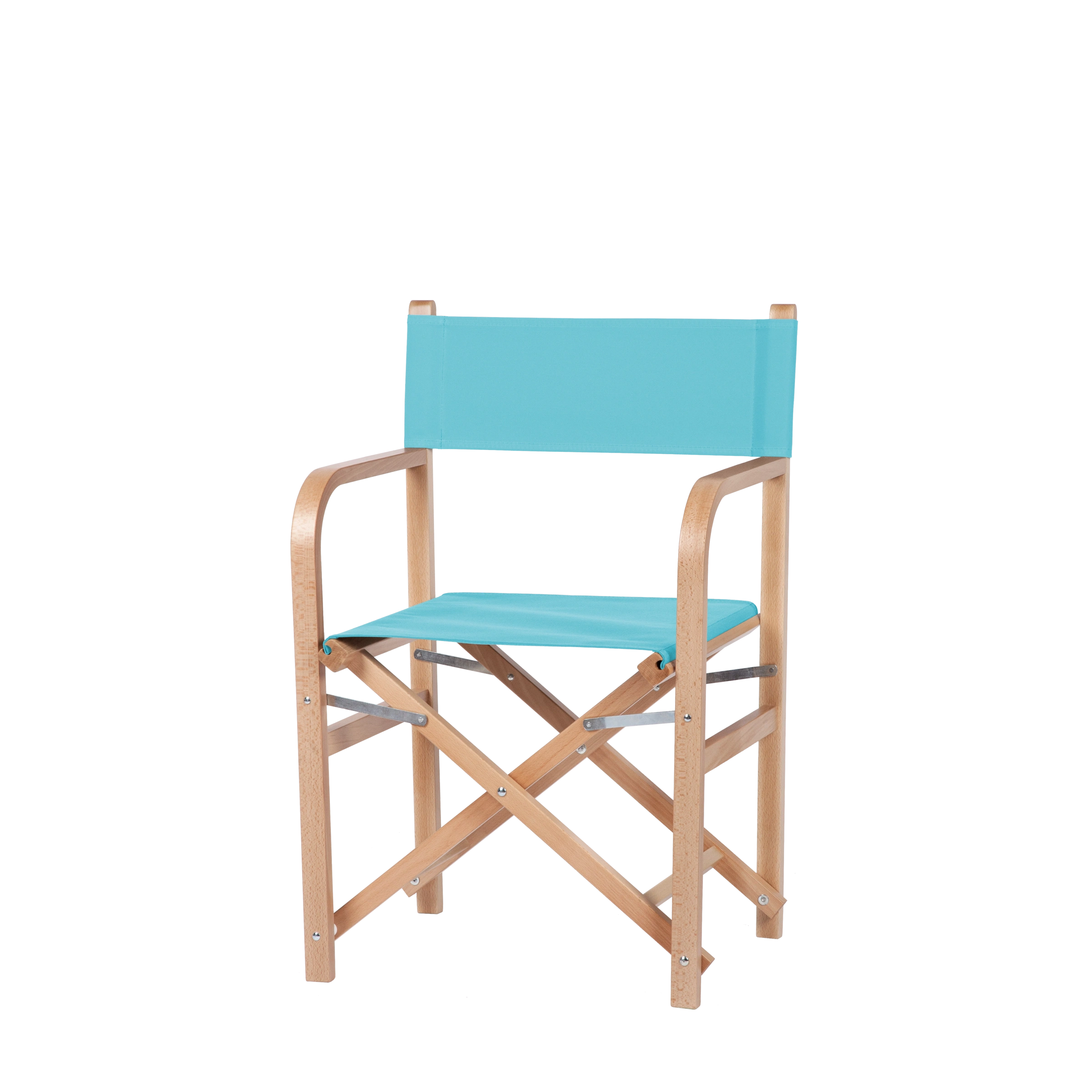 Regiestuhl George aus naturfarbenem Buchenholz mit hellblauem Bezug, Seitenansicht
#Classic | Set (Farbe)_hellblau