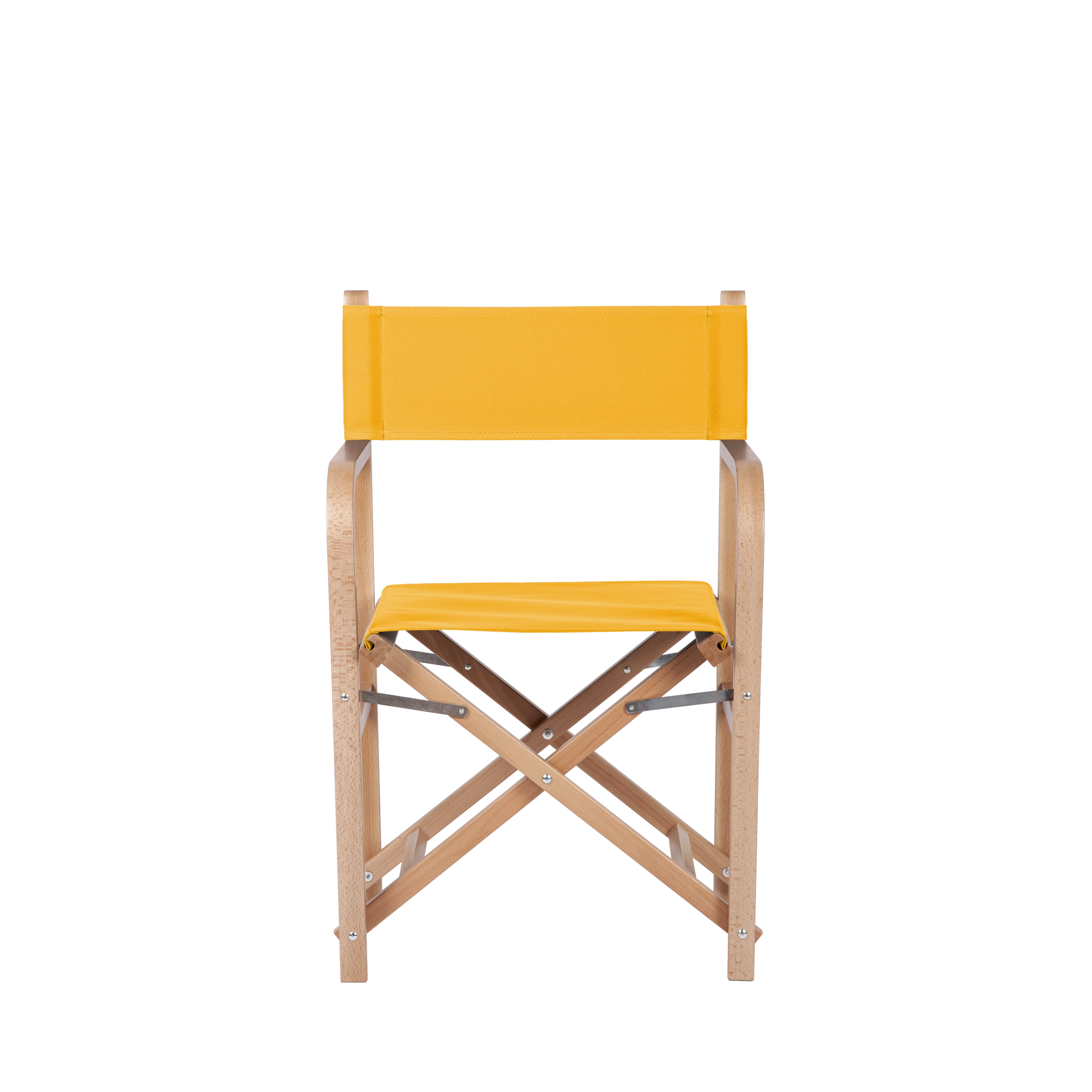 Regiestuhl George aus naturfarbenem Buchenholz mit gelbem Bezug, Frontalansicht
#Classic | Set (Farbe)_gelb