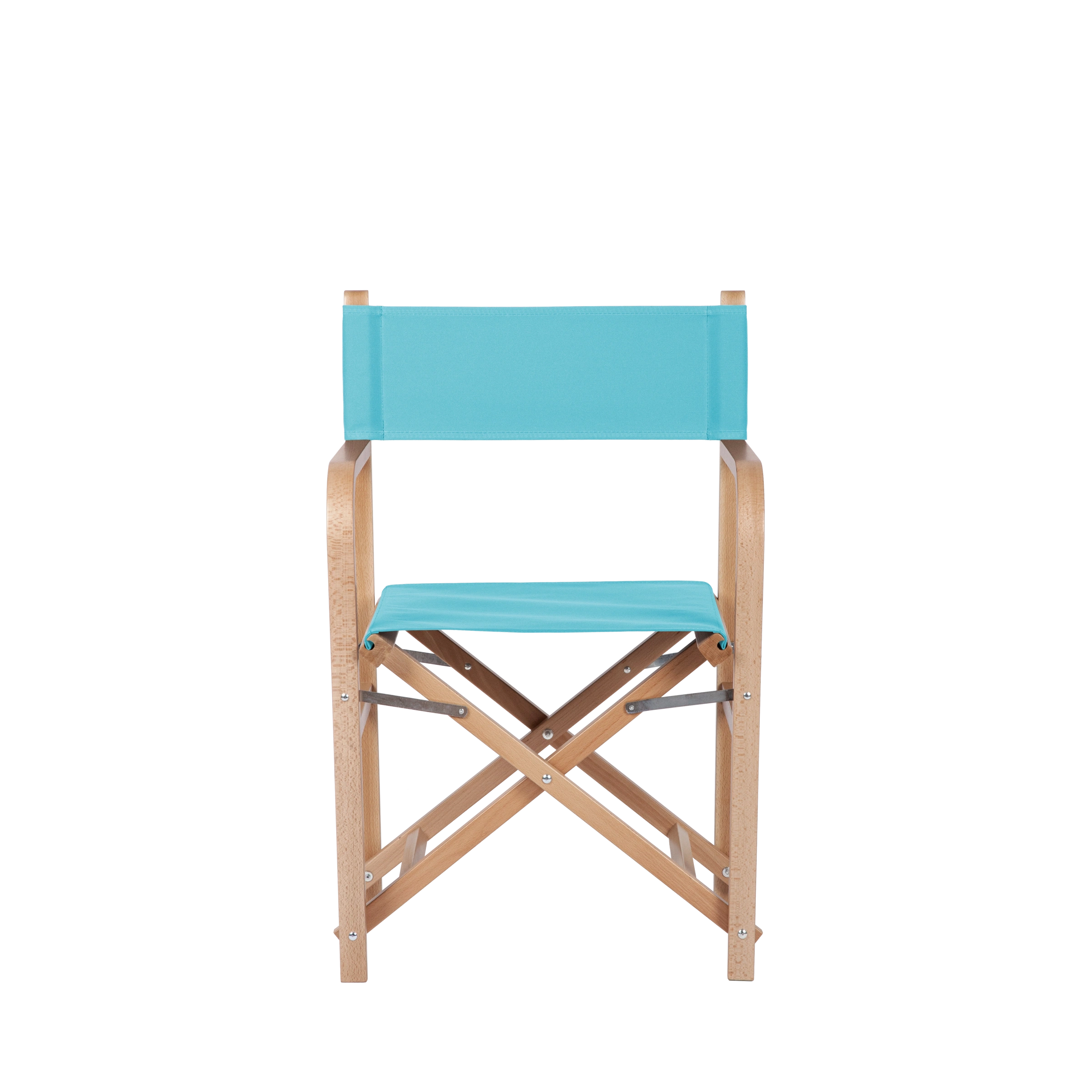 Regiestuhl George aus naturfarbenem Buchenholz mit hellblauem Bezug, Frontalansicht
#Classic | Set (Farbe)_hellblau