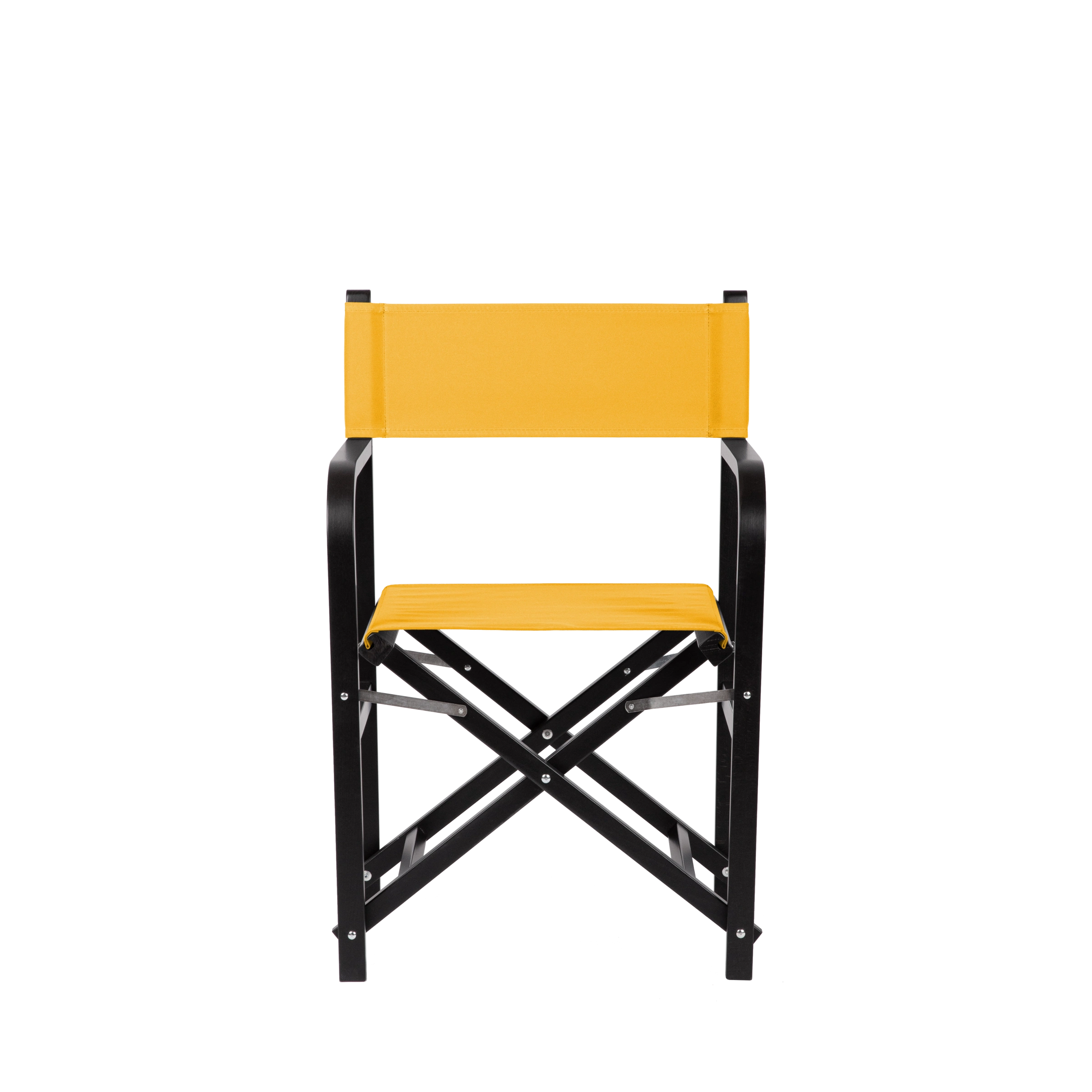 Regiestuhl George aus schwarzem Buchenholz mit gelbem Bezug, Frontalansicht
#Classic | Set (Farbe)_gelb