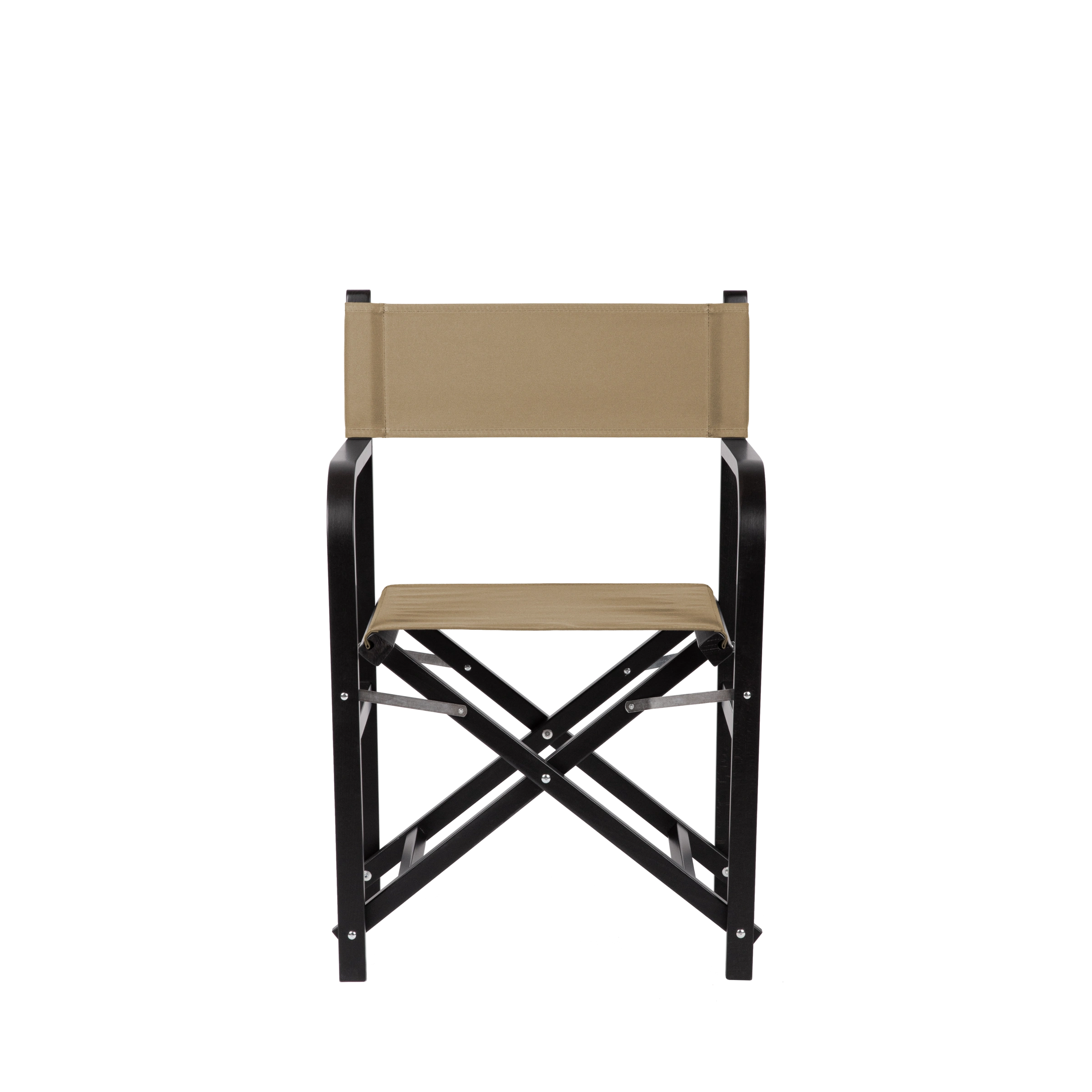 Regiestuhl George aus schwarzem Buchenholz mit Bezug in grau-beige, Frontalansicht
#Classic | Set (Farbe)_grau-beige