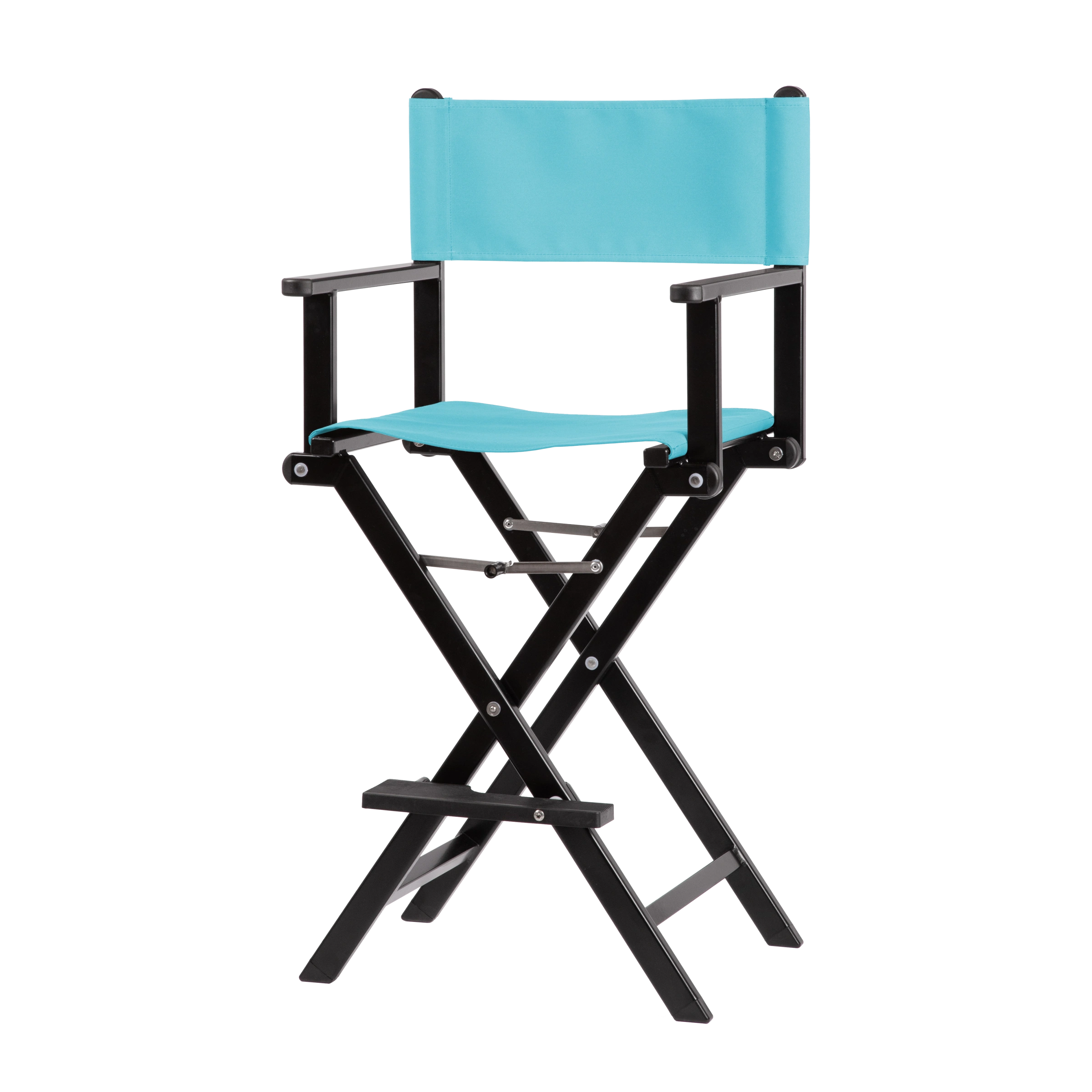 Regiestuhl Kelly aus schwarzem Aluminium mit hellblauem Bezug, Seitenansicht
#Alu | Set (Farbe)_hellblau