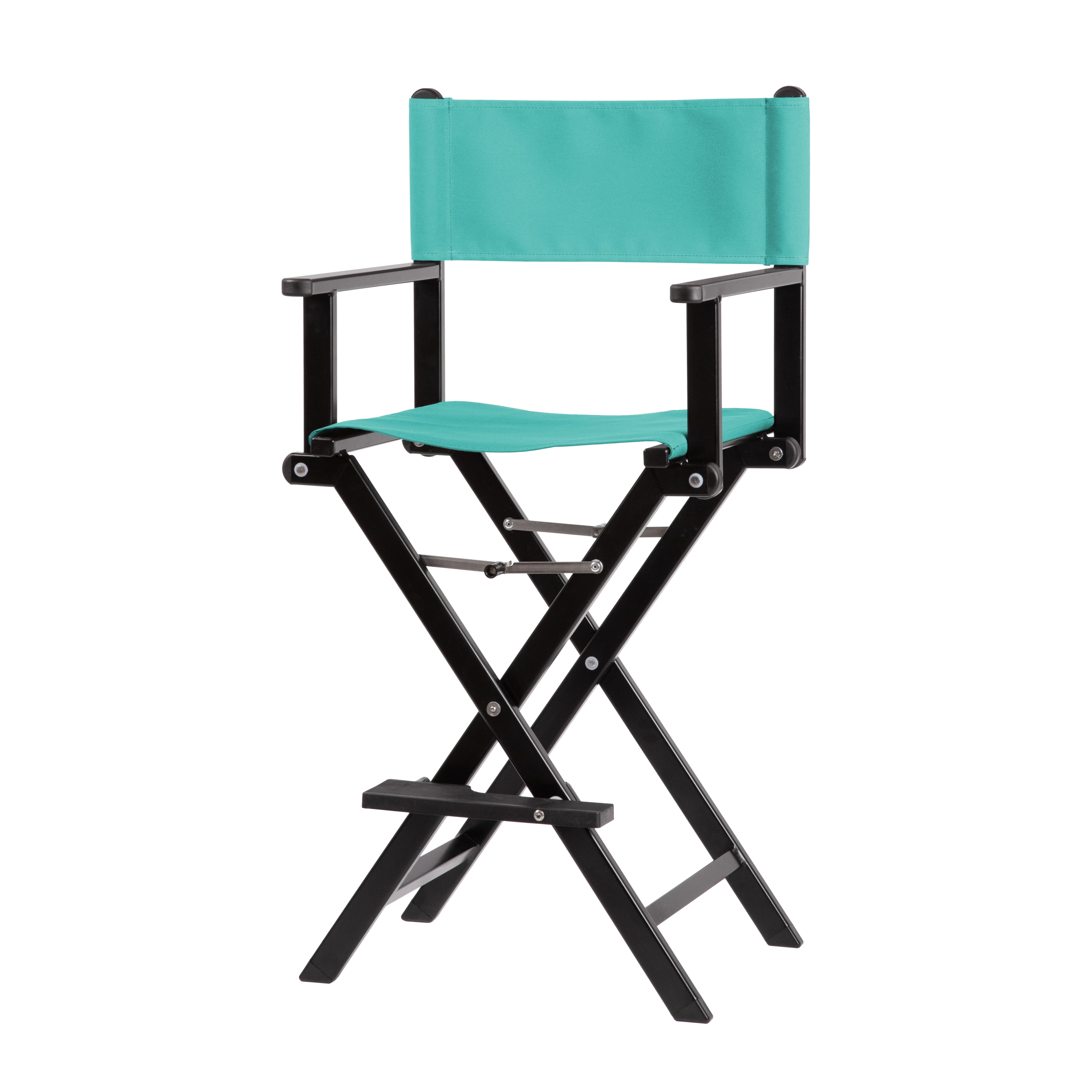 Regiestuhl Kelly aus schwarzem Aluminium mit türkisem Bezug, Seitenansicht
#Alu | Set (Farbe)_türkis