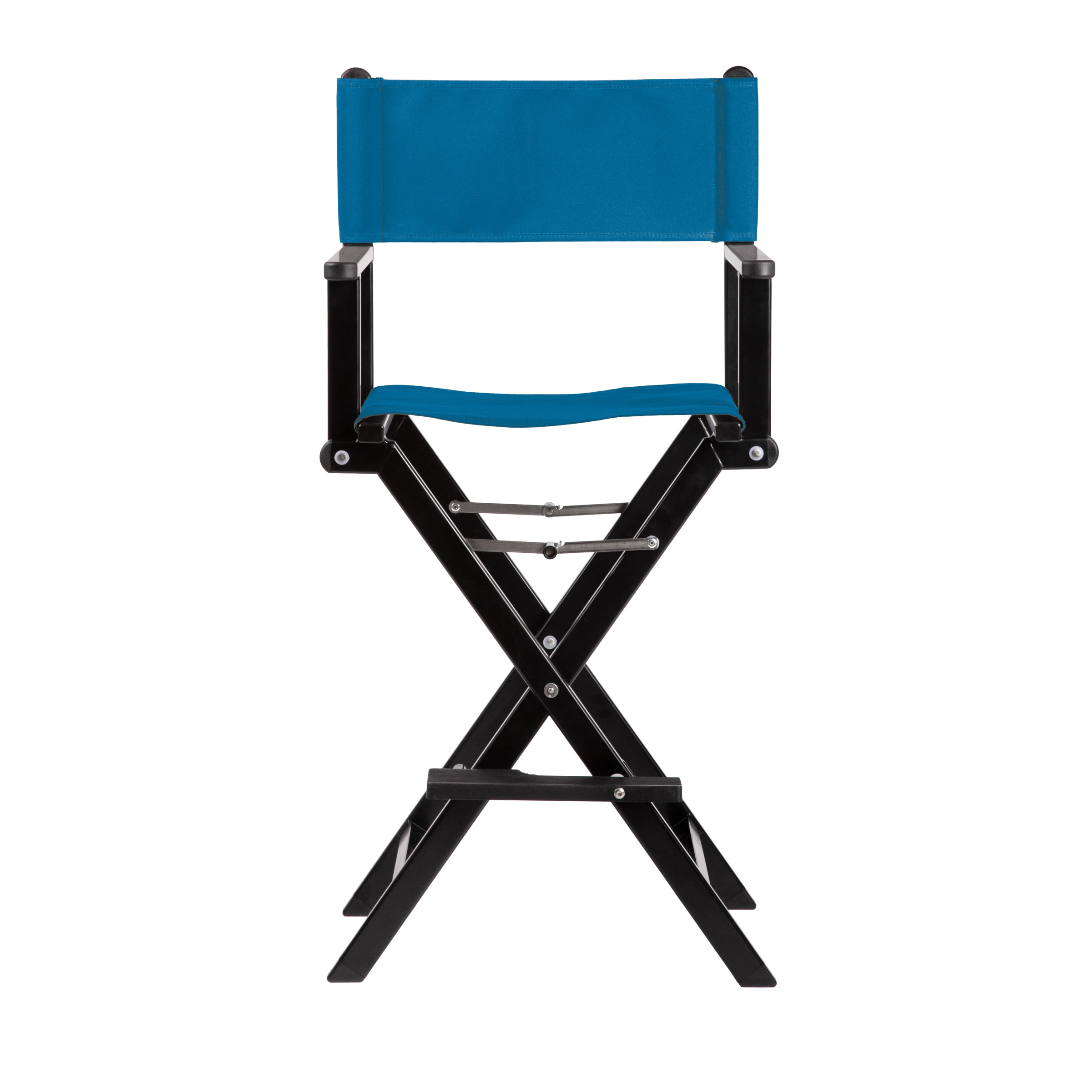 Regiestuhl Kelly aus schwarzem Aluminium mit blauem Bezug, Frontalansicht
#Alu | Set (Farbe)_blau