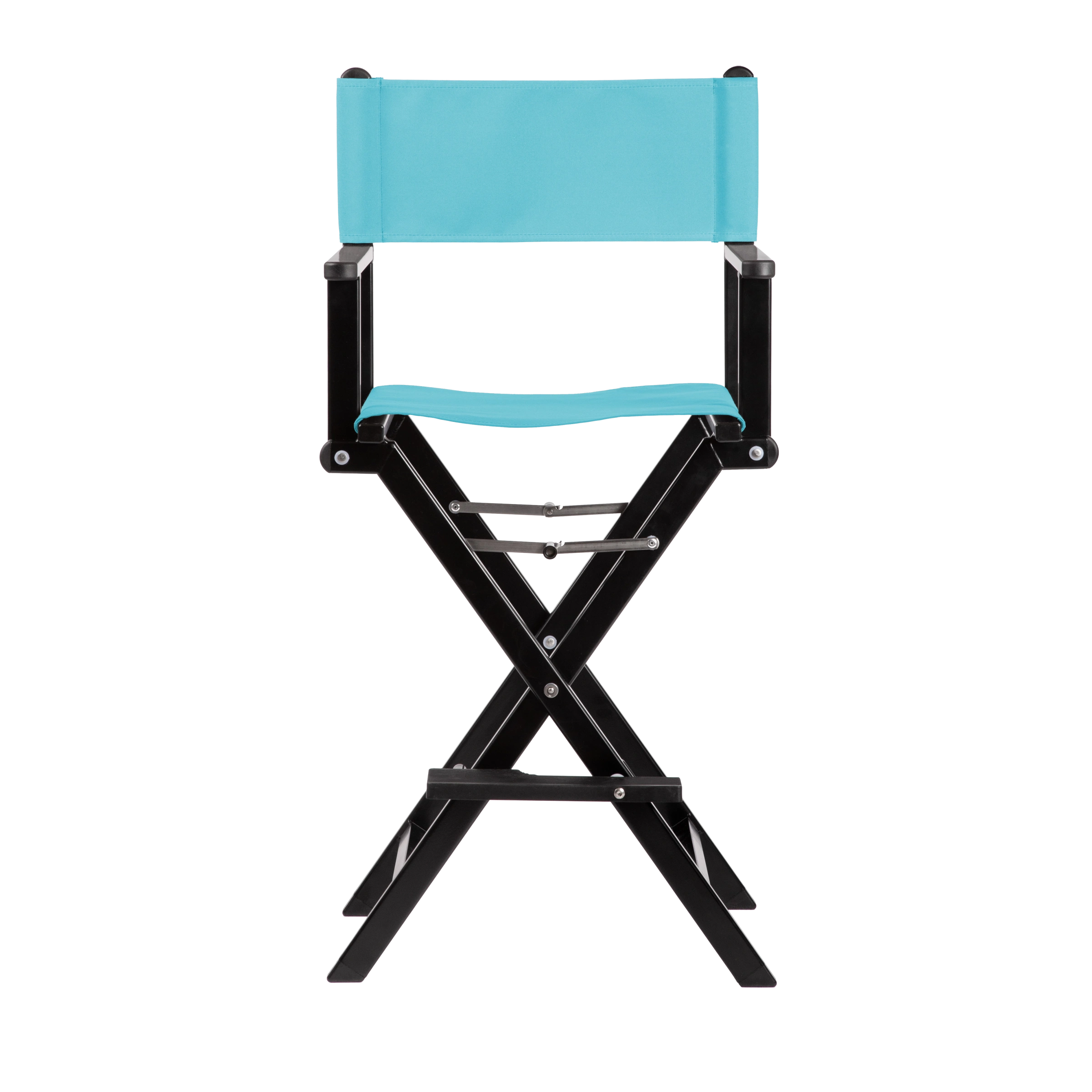 Regiestuhl Kelly aus schwarzem Aluminium mit hellblauem Bezug, Frontalansicht
#Alu | Set (Farbe)_hellblau