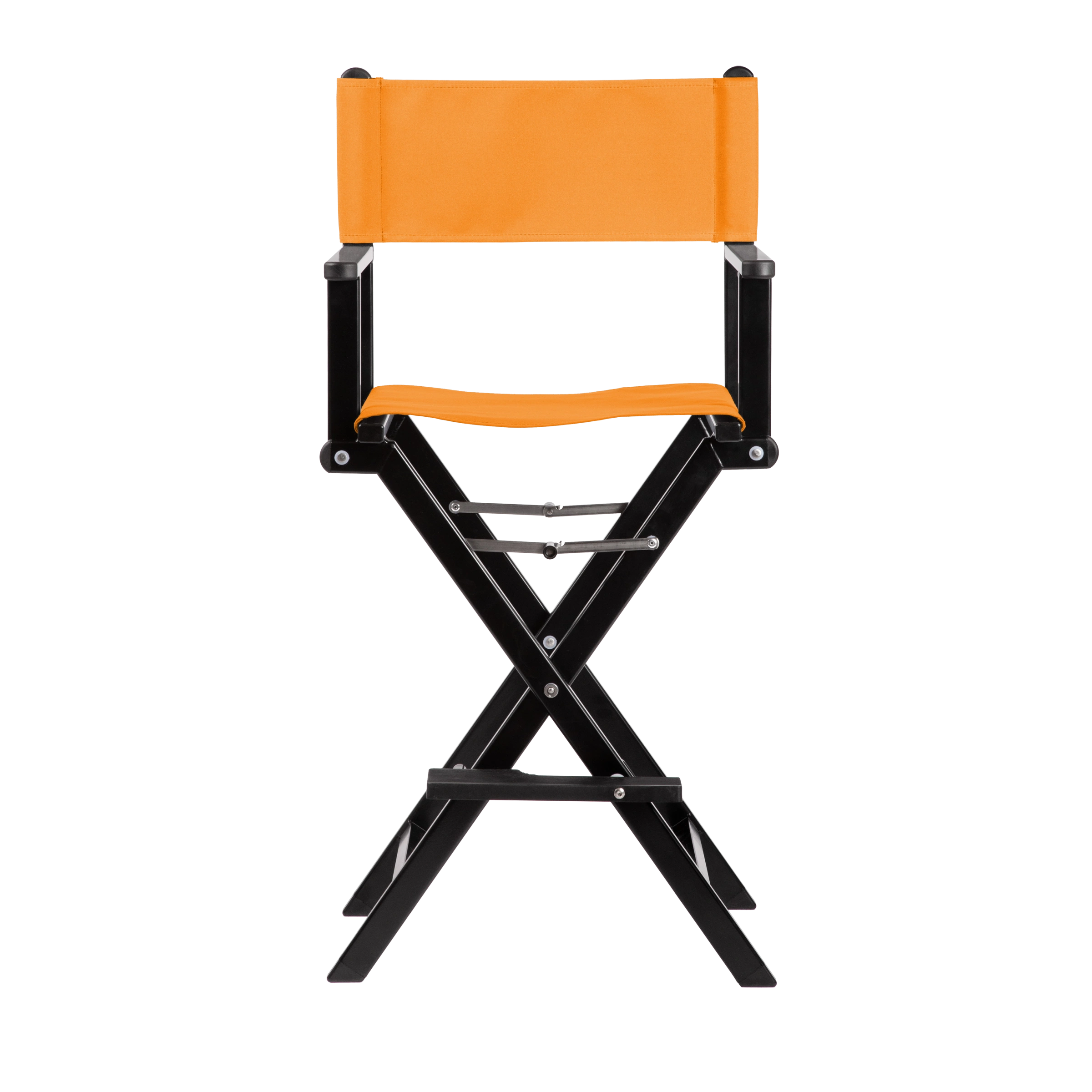 Regiestuhl Kelly aus schwarzem Aluminium mit Bezug in mandarine, Frontalansicht
#Alu | Set (Farbe)_mandarine