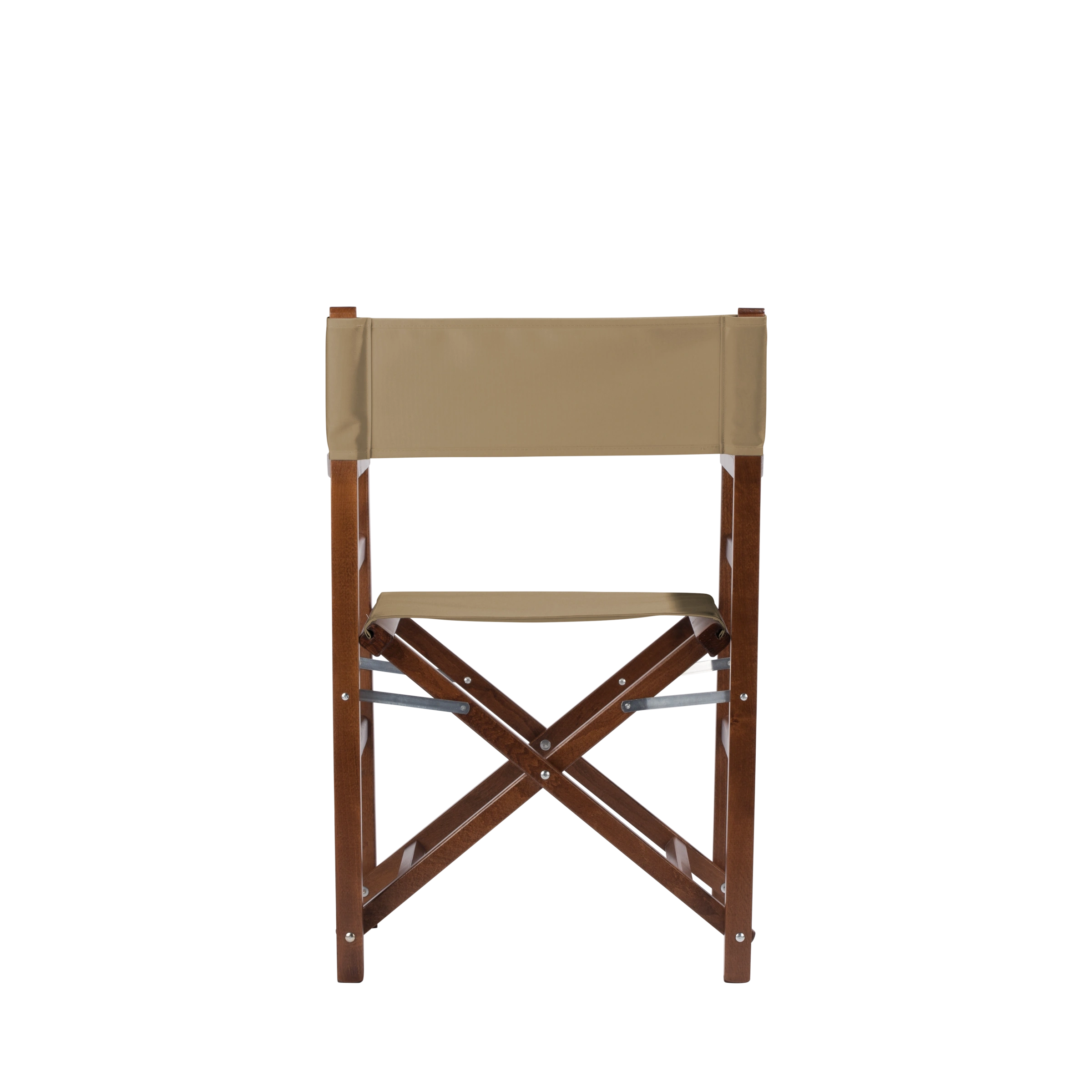 Regiestuhl Oscar aus braunem Buchenholz mit Bezug in grau-beige, Rückansicht
#Classic | Set (Farbe)_grau-beige