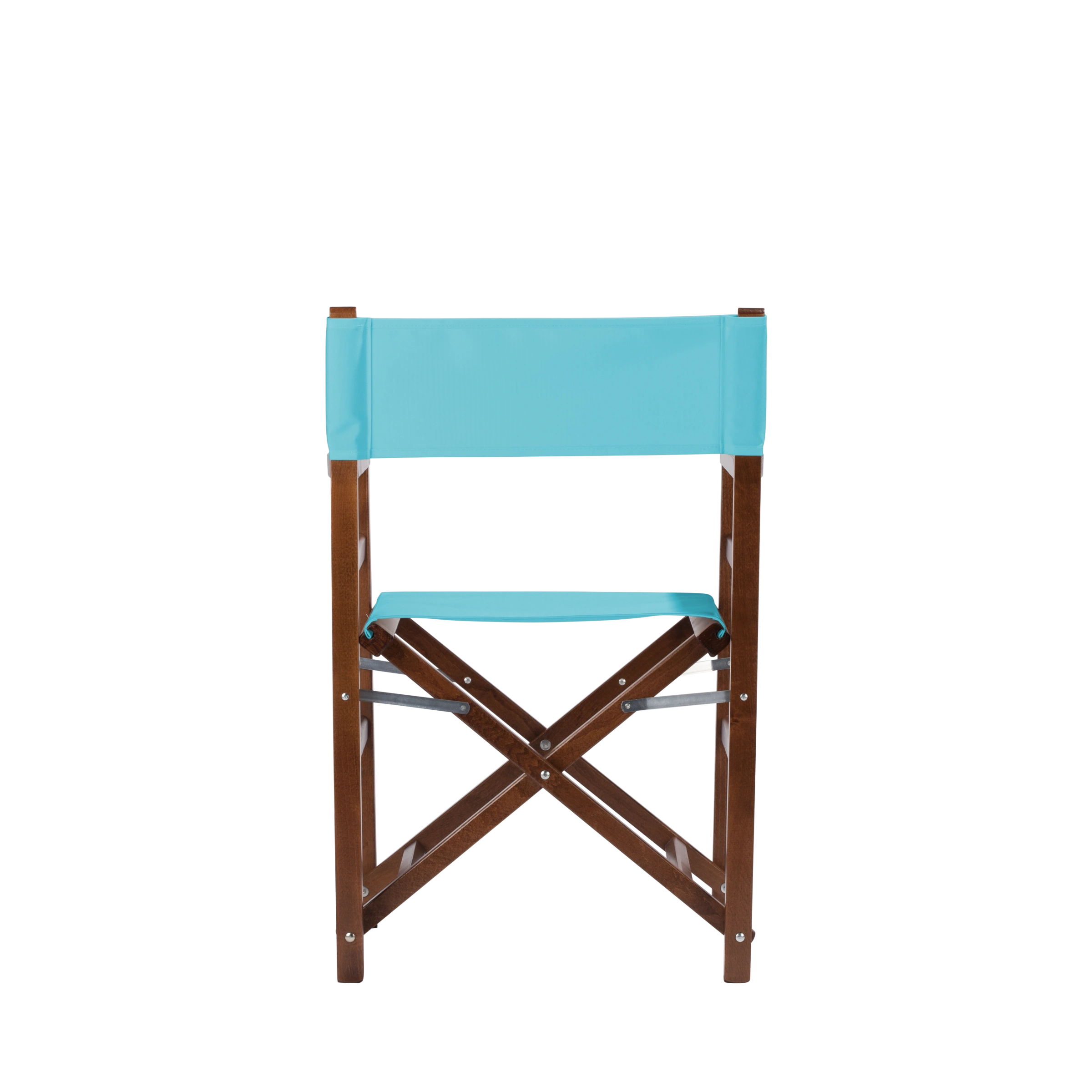 Regiestuhl Oscar aus braunem Buchenholz mit hellblauem Bezug, Rückansicht
#Classic | Set (Farbe)_hellblau