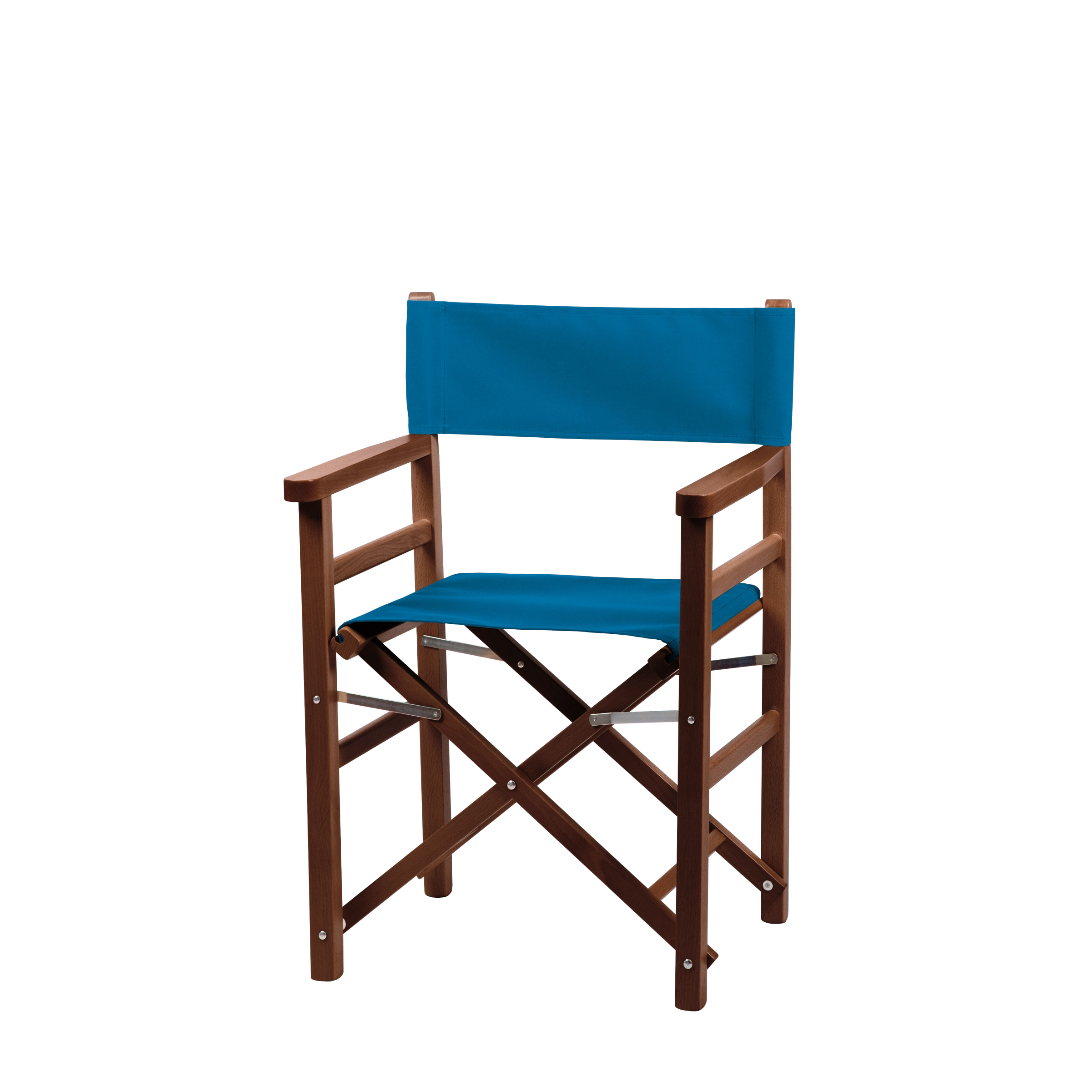 Regiestuhl Oscar aus braunem Buchenholz mit blauem Bezug, Seitenansicht
#Classic | Set (Farbe)_blau