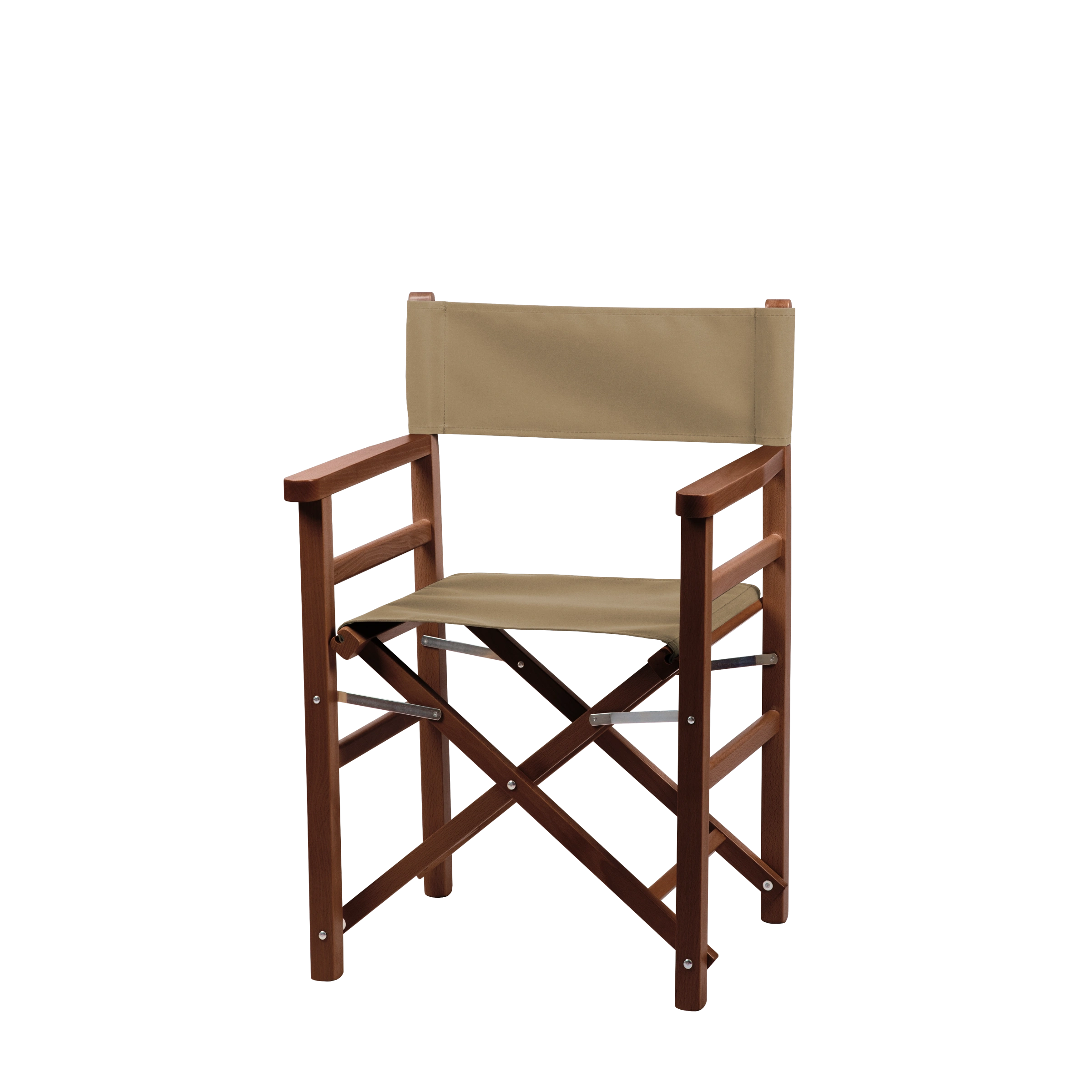 Regiestuhl Oscar aus braunem Buchenholz mit Bezug in grau-beige, Seitenansicht
#Classic | Set (Farbe)_grau-beige