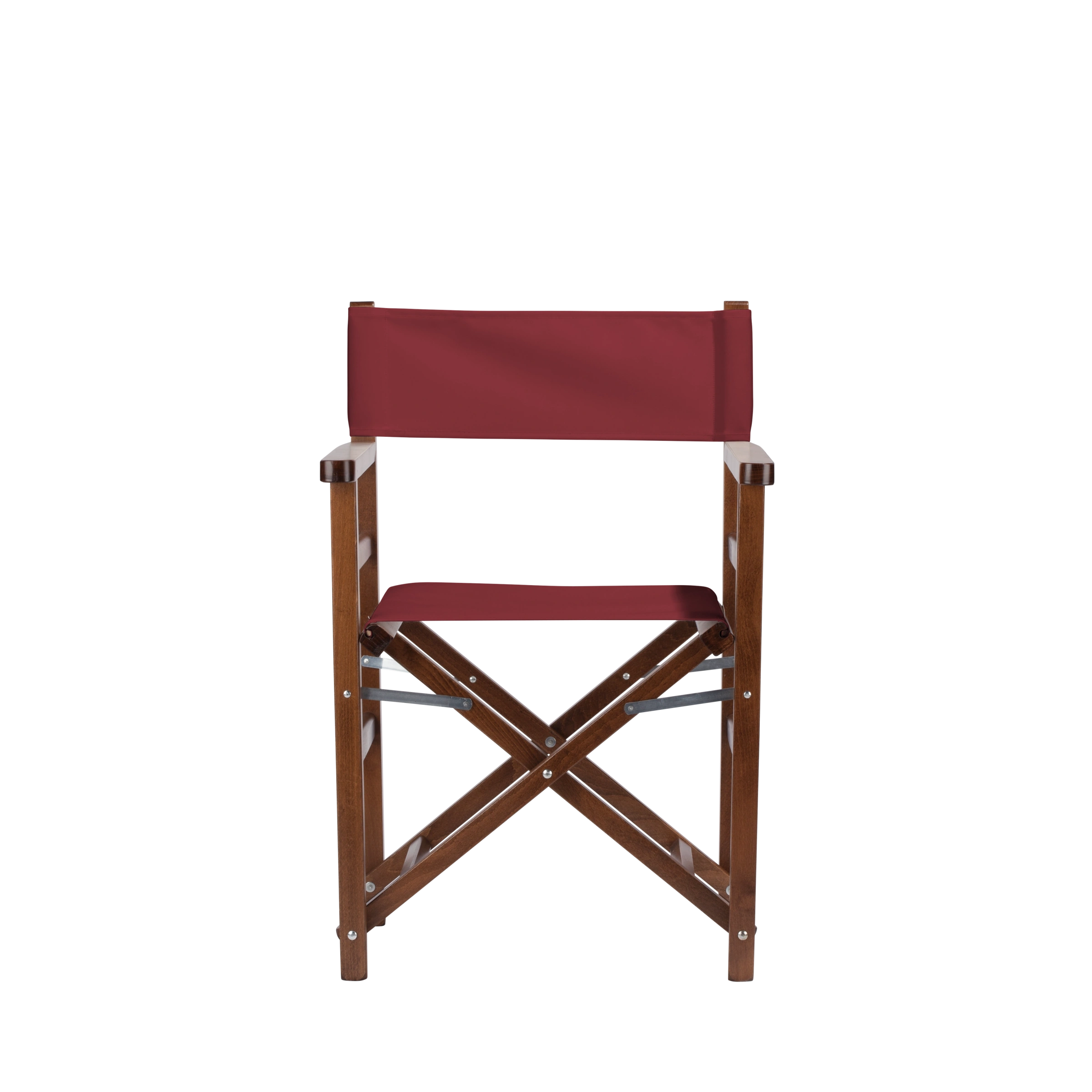 Regiestuhl Oscar aus braunem Buchenholz mit Bezug in bordeaux, Frontalansicht
#Classic | Set (Farbe)_bordeaux