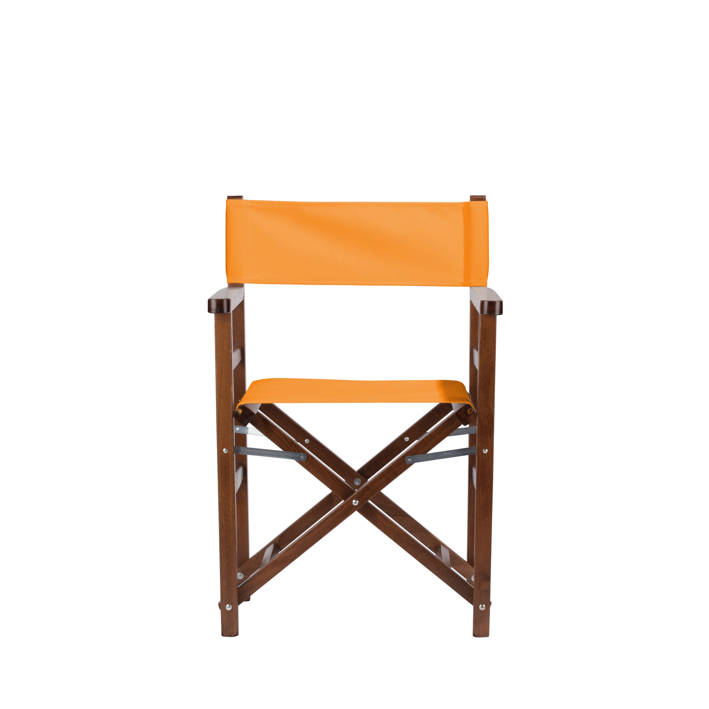 Regiestuhl Oscar aus braunem Buchenholz mit Bezug in mandarine, Frontalansicht
#Classic | Set (Farbe)_mandarine