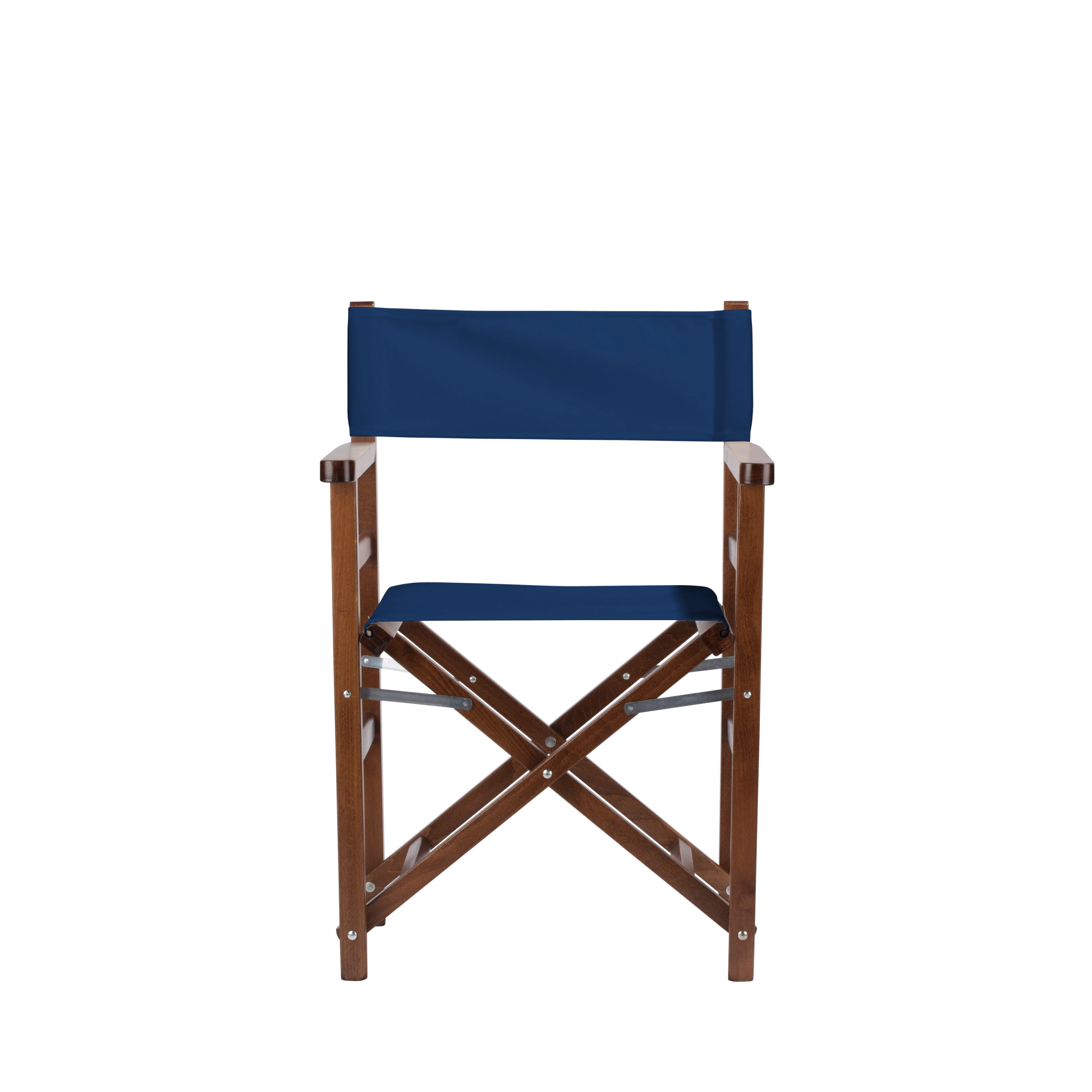 Regiestuhl Oscar aus braunem Buchenholz mit Bezug in marine, Frontalansicht
#Classic | Set (Farbe)_marine