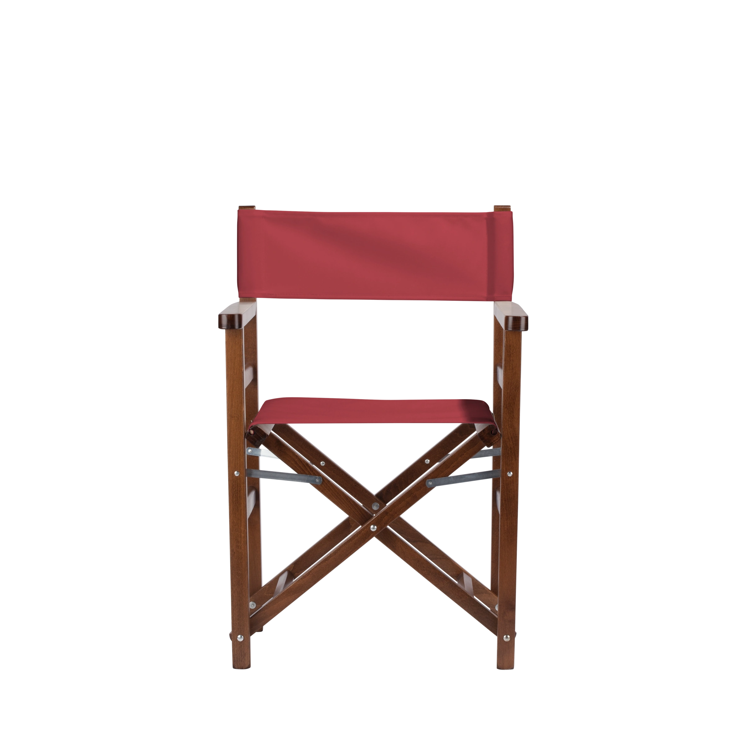 Regiestuhl Oscar aus braunem Buchenholz mit rotem Bezug, Frontalansicht
#Classic | Set (Farbe)_rot