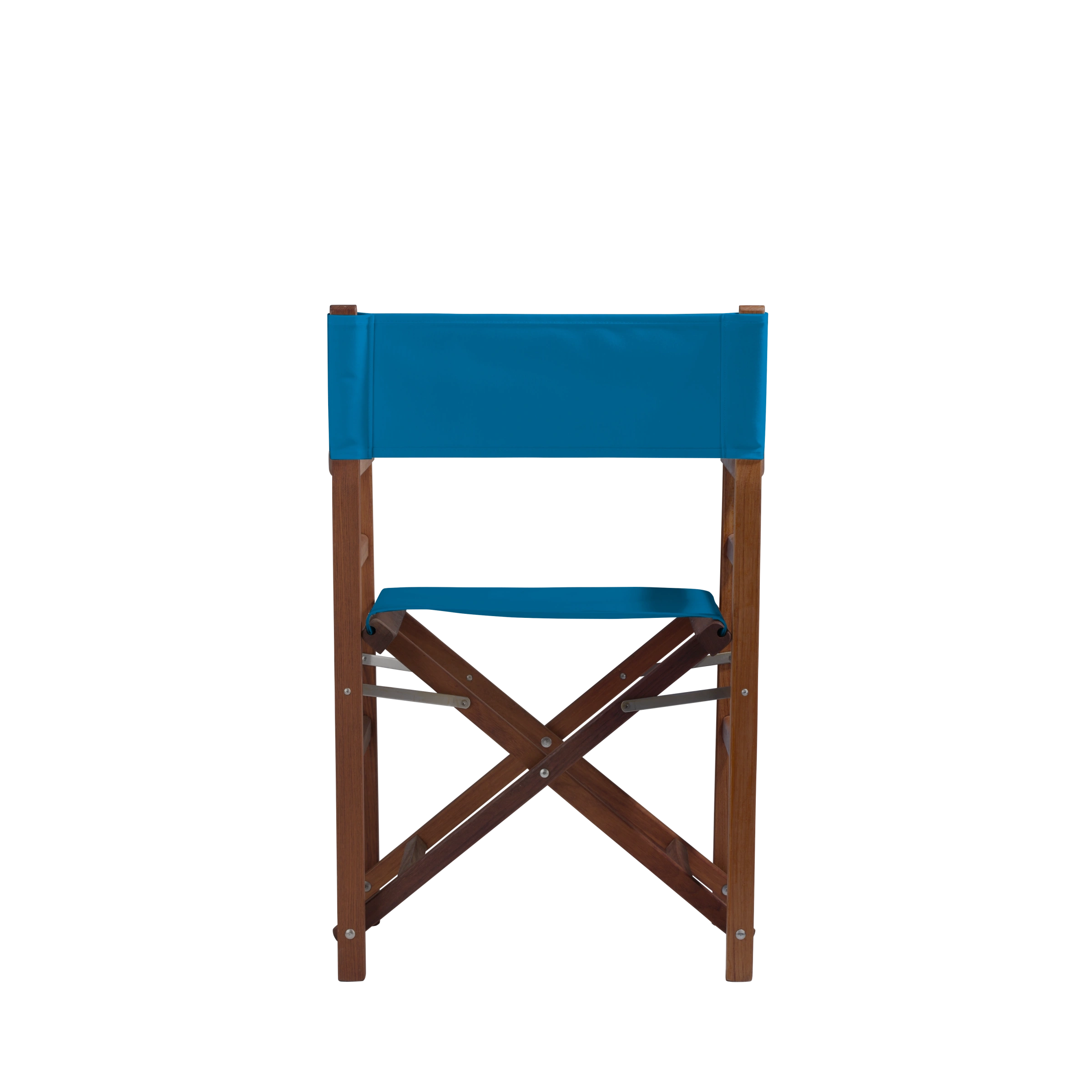 Regiestuhl Oscar aus Iroko-Holz Buchenholz mit blauem Bezug, Rückansicht
#Classic | Set (Farbe)_blau