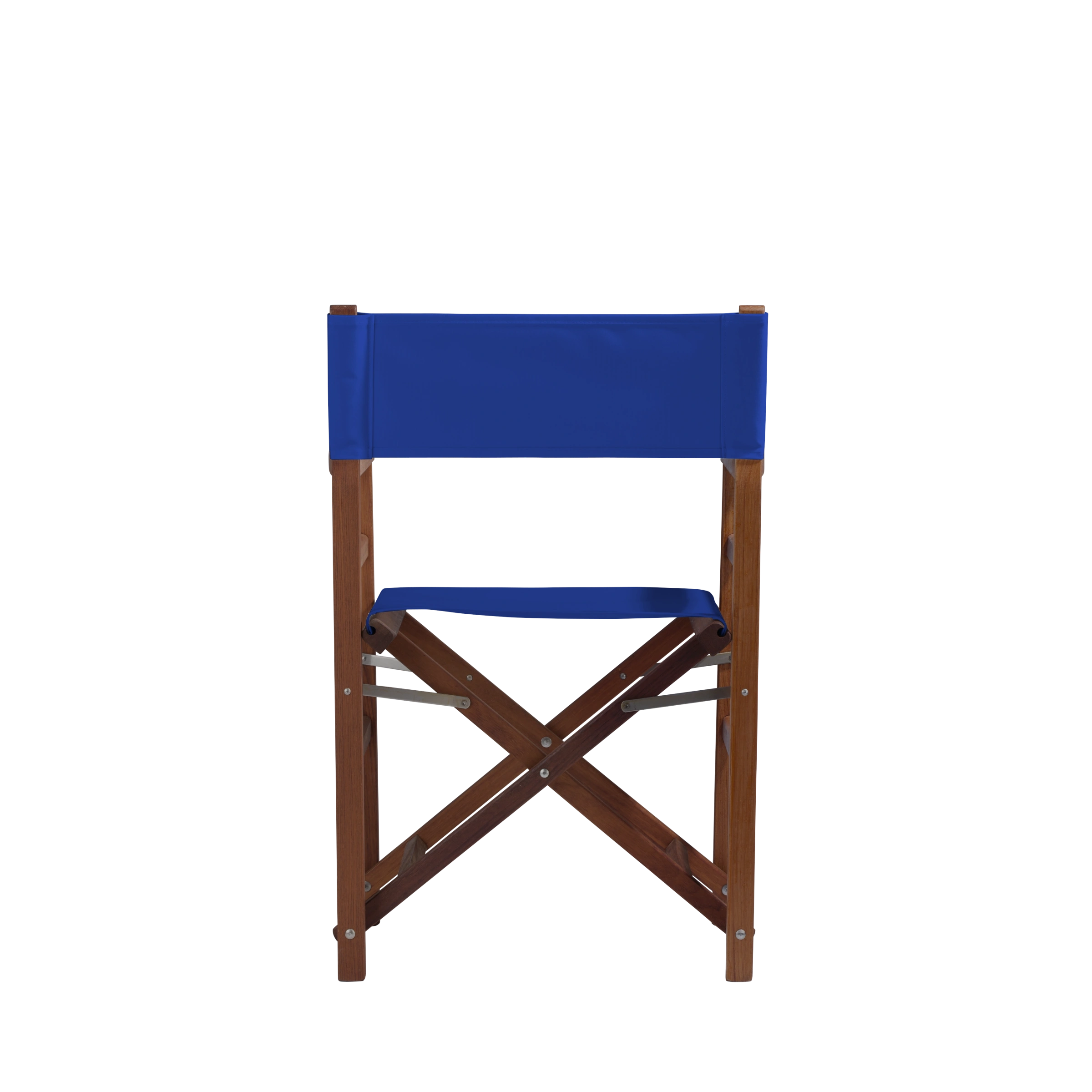 Regiestuhl Oscar aus Iroko-Holz Buchenholz mit dunkelblauem Bezug, Rückansicht
#Classic | Set (Farbe)_dunkelblau