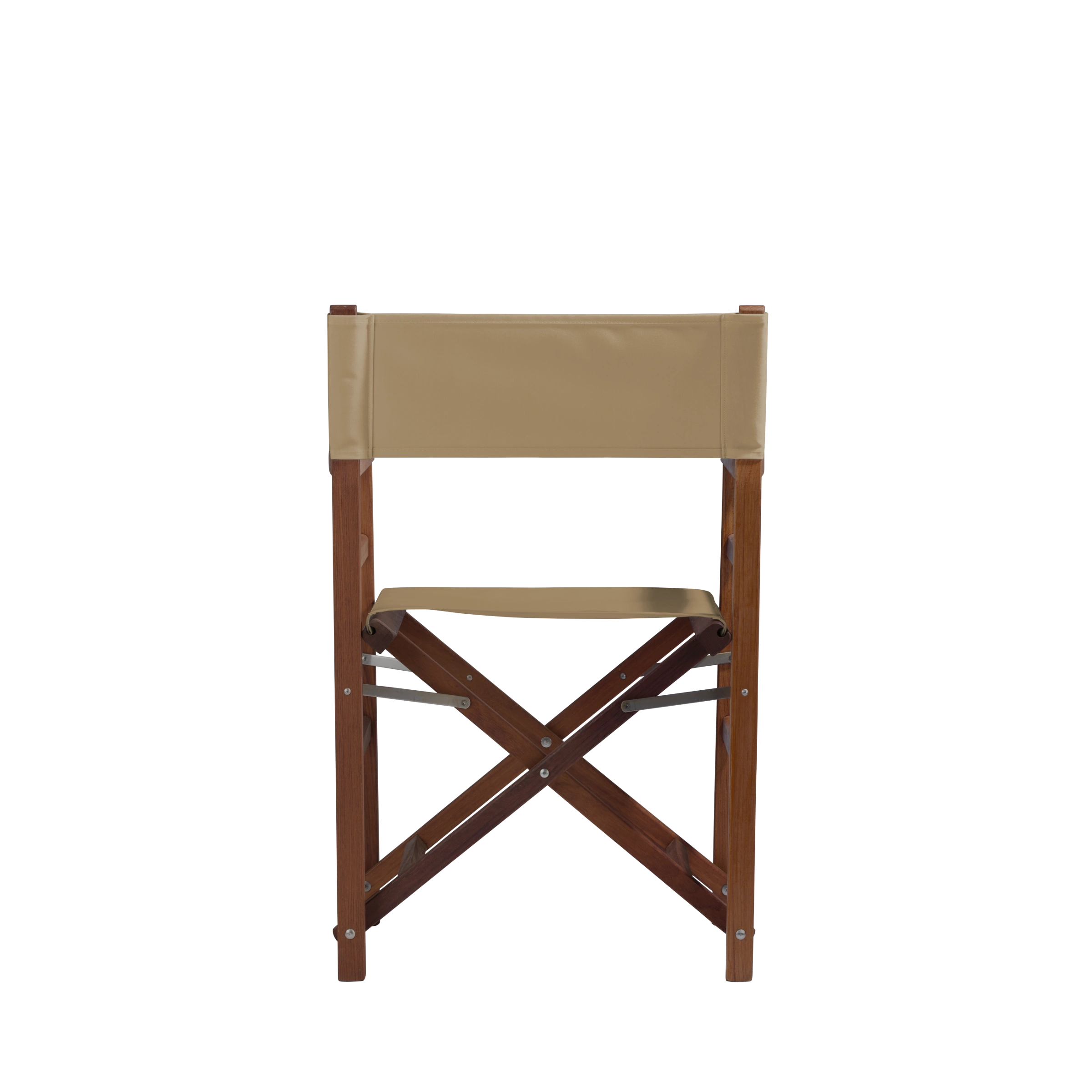 Regiestuhl Oscar aus Iroko-Holz Buchenholz mit Bezug in grau-beige, Rückansicht
#Classic | Set (Farbe)_grau-beige