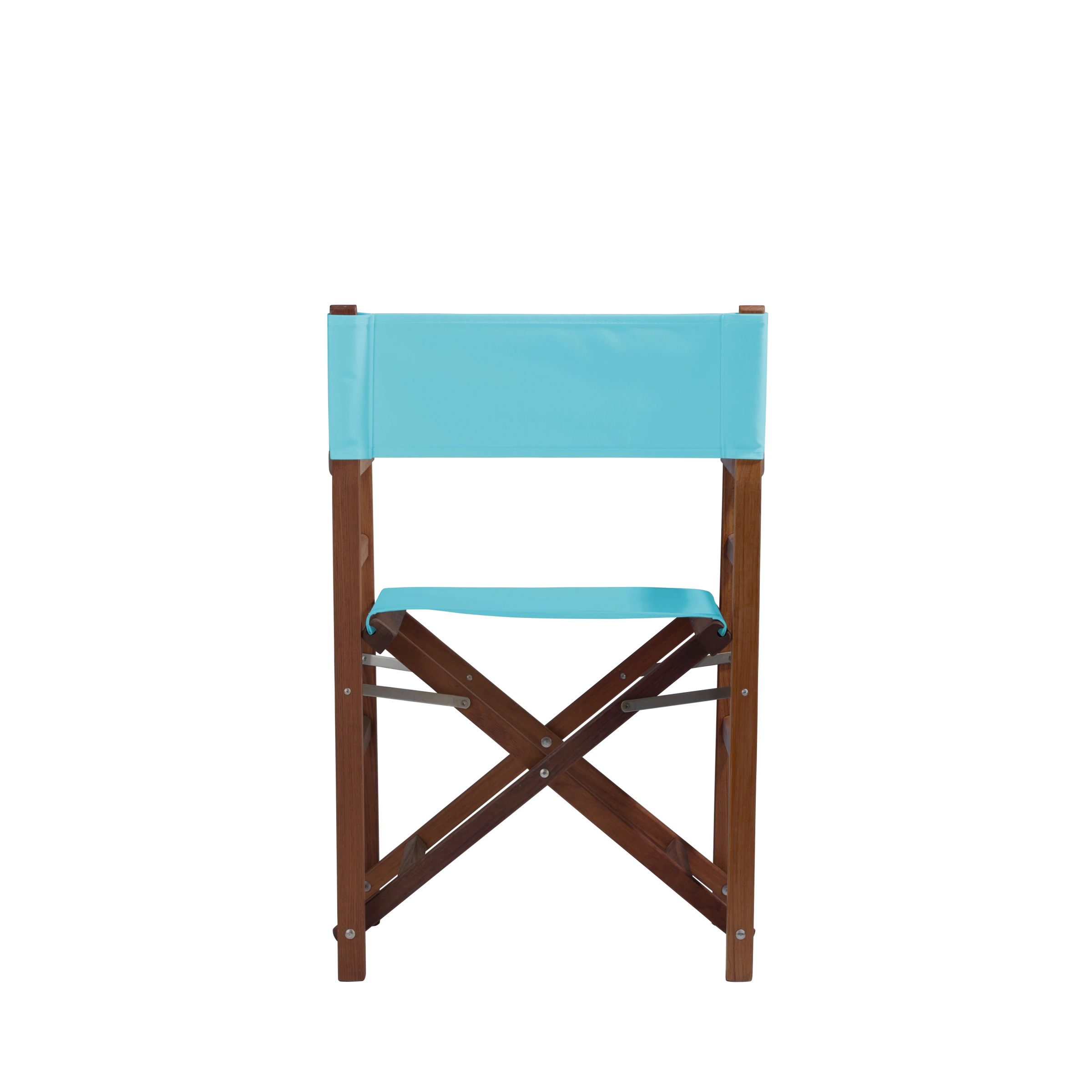 Regiestuhl Oscar aus Iroko-Holz Buchenholz mit hellblauem Bezug, Rückansicht
#Classic | Set (Farbe)_hellblau