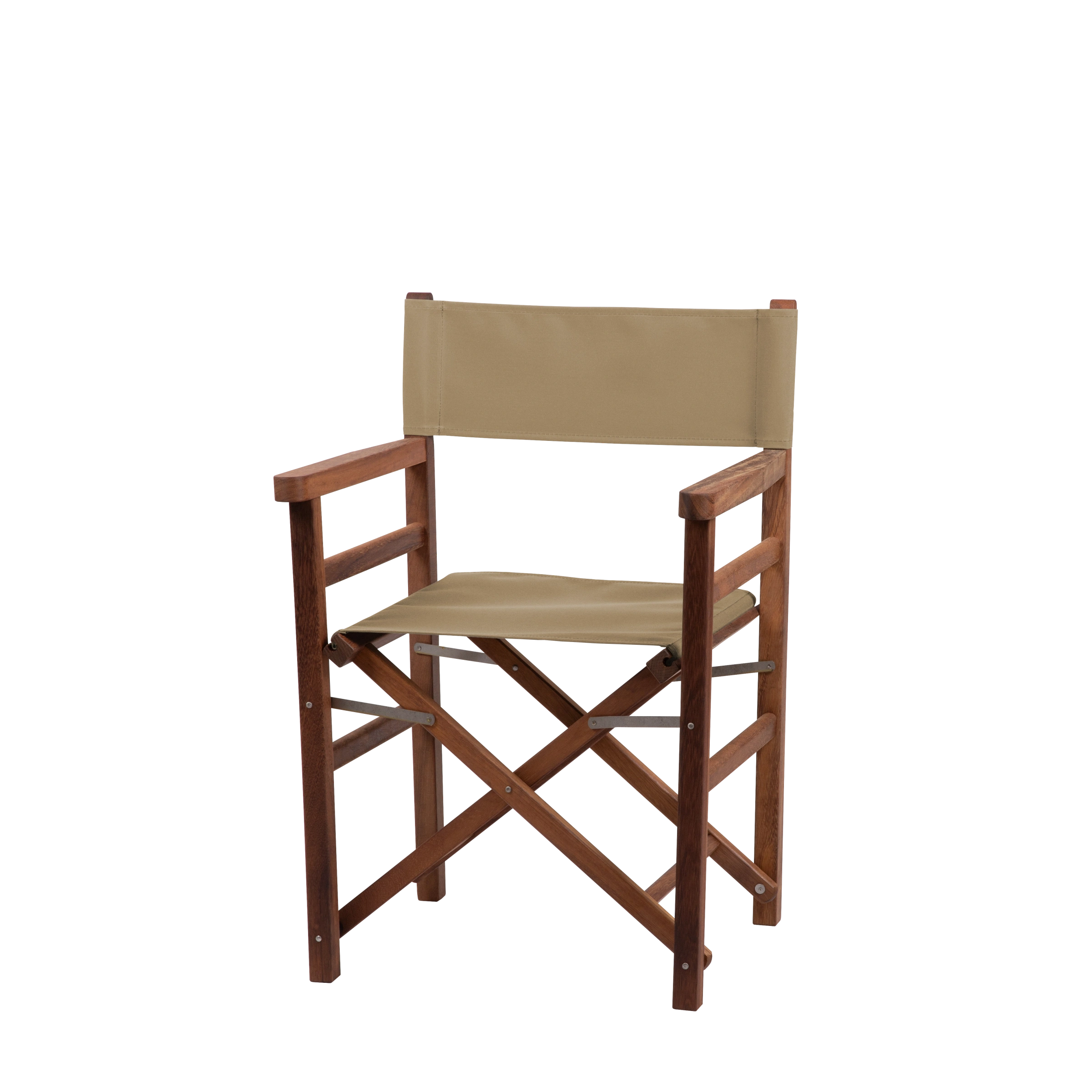 Regiestuhl Oscar aus Iroko-Holz Buchenholz mit Bezug in grau-beige, Seitenansicht
#Classic | Set (Farbe)_grau-beige