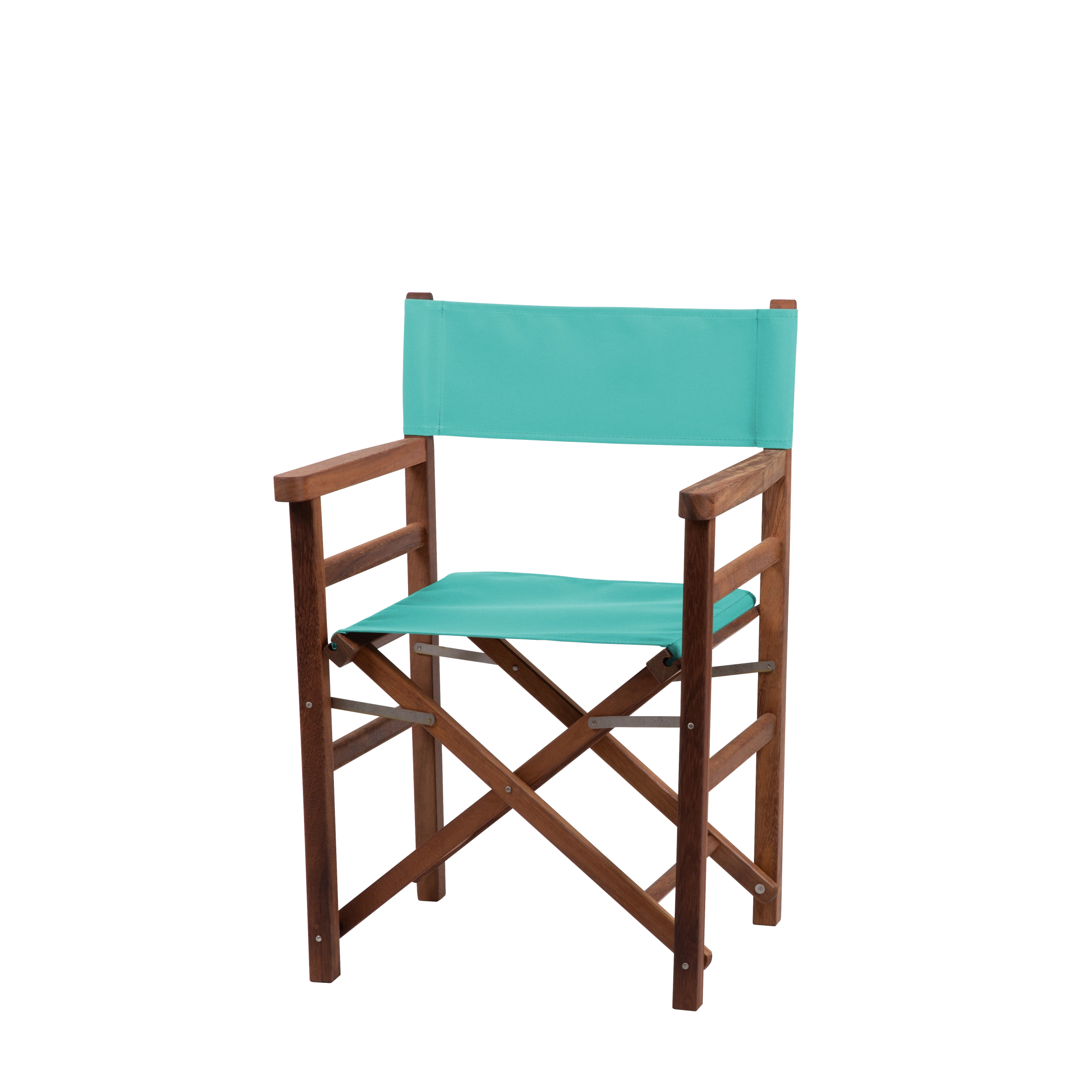 Regiestuhl Oscar aus Iroko-Holz Buchenholz mit türkisem Bezug, Seitenansicht
#Classic | Set (Farbe)_türkis