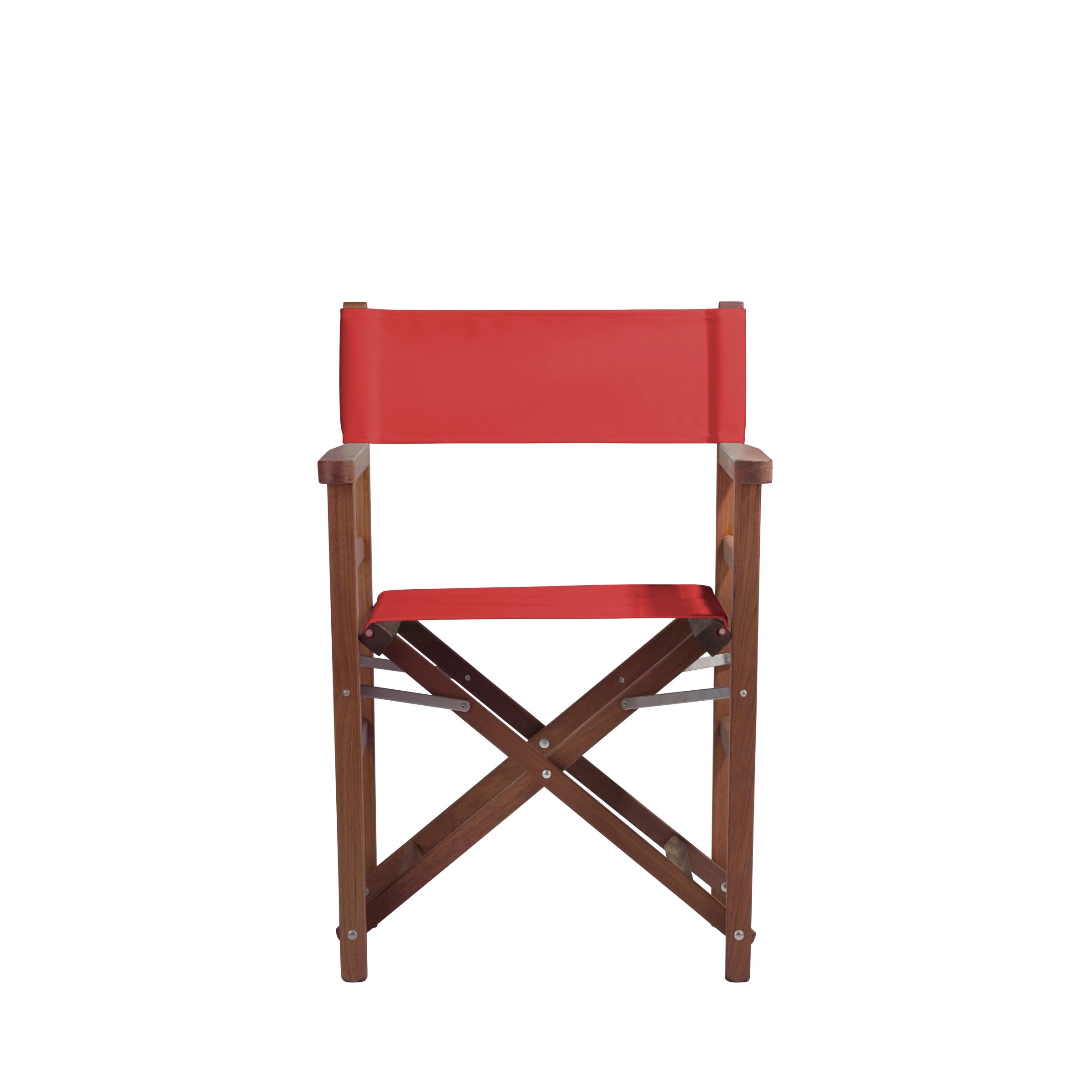 Regiestuhl Oscar aus Iroko-Holz Buchenholz mit Bezug in rivarot, Frontalansicht
#Classic | Set (Farbe)_rivarot