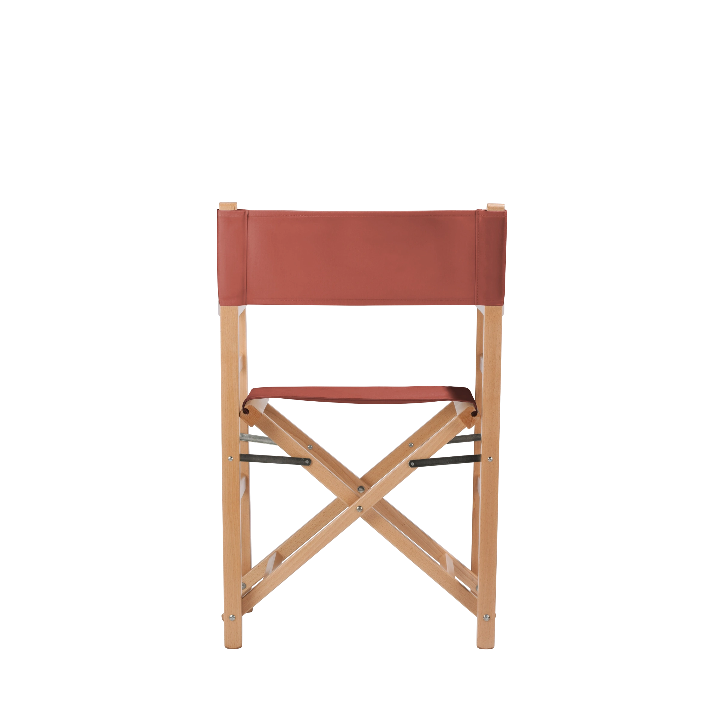 Regiestuhl Oscar aus naturfarbenem Buchenholz mit Bezug in terracotta, Rückansicht
#Classic | Set (Farbe)_terracotta