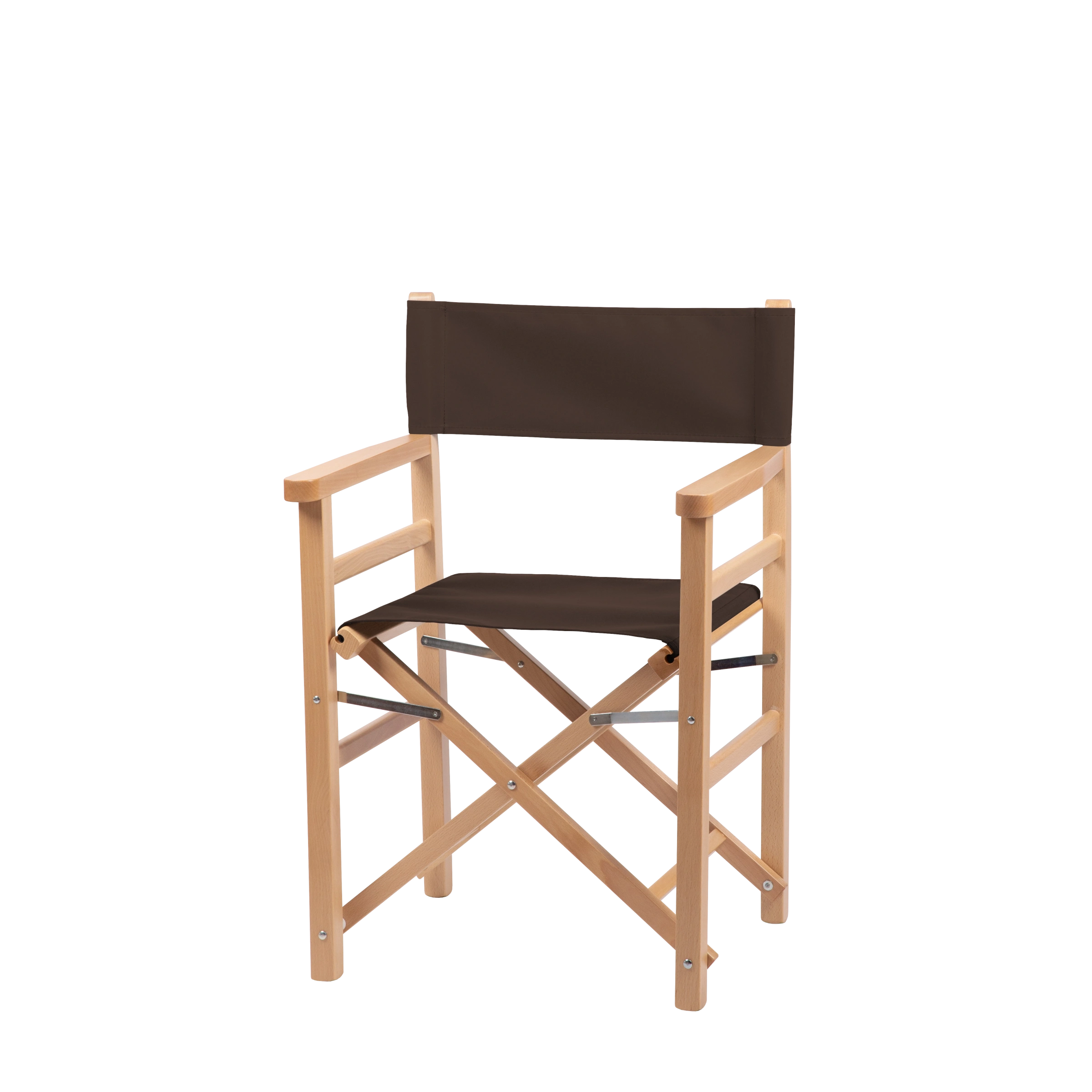 Regiestuhl Oscar aus naturfarbenem Buchenholz mit Bezug in caffé, Seitenansicht
#Classic | Set (Farbe)_caffé