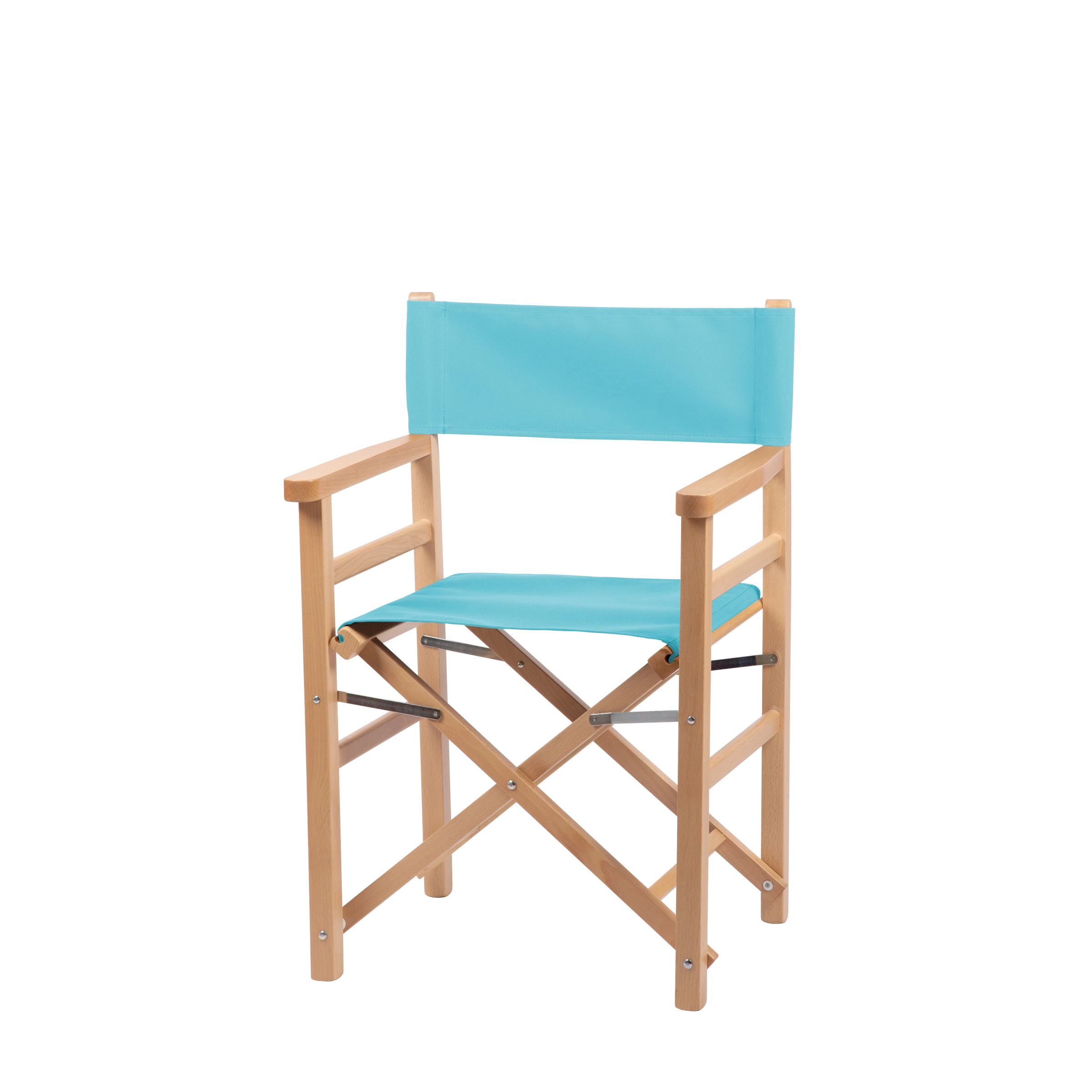 Regiestuhl Oscar aus naturfarbenem Buchenholz mit hellblauem Bezug, Seitenansicht
#Classic | Set (Farbe)_hellblau