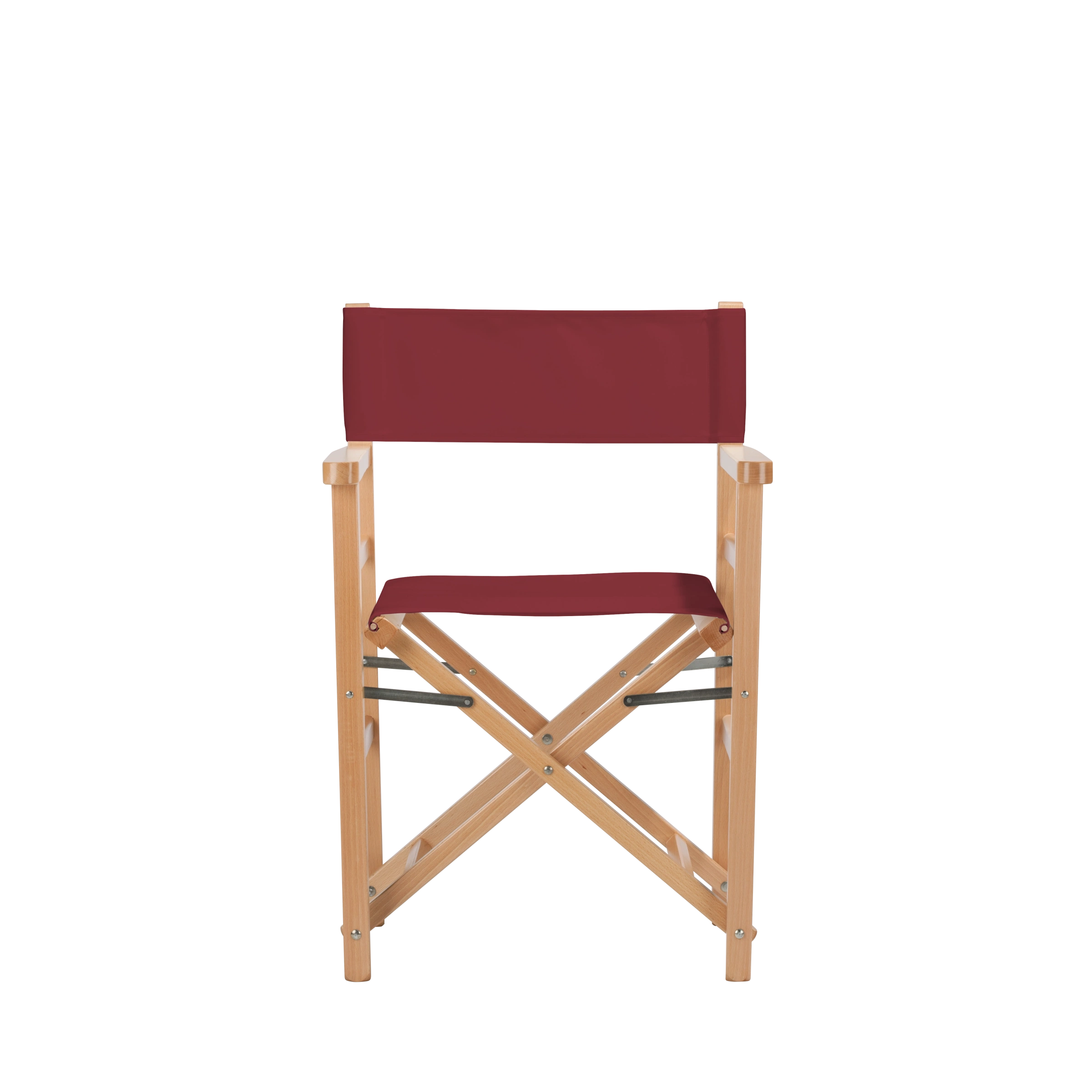 Regiestuhl Oscar aus naturfarbenem Buchenholz mit Bezug in bordeaux, Frontalansicht
#Classic | Set (Farbe)_bordeaux