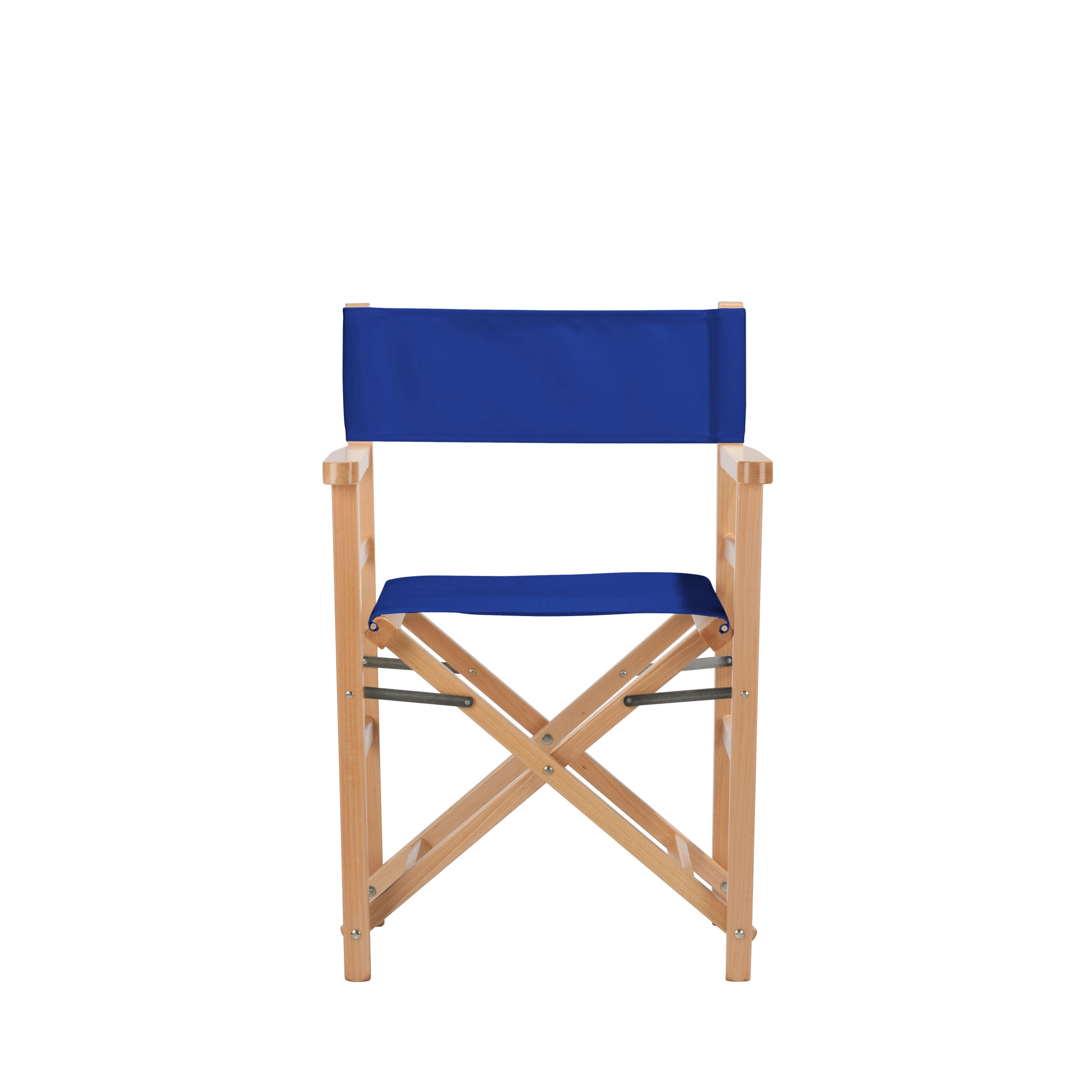 Regiestuhl Oscar aus naturfarbenem Buchenholz mit dunkelblauem Bezug, Frontalansicht
#Classic | Set (Farbe)_dunkelblau