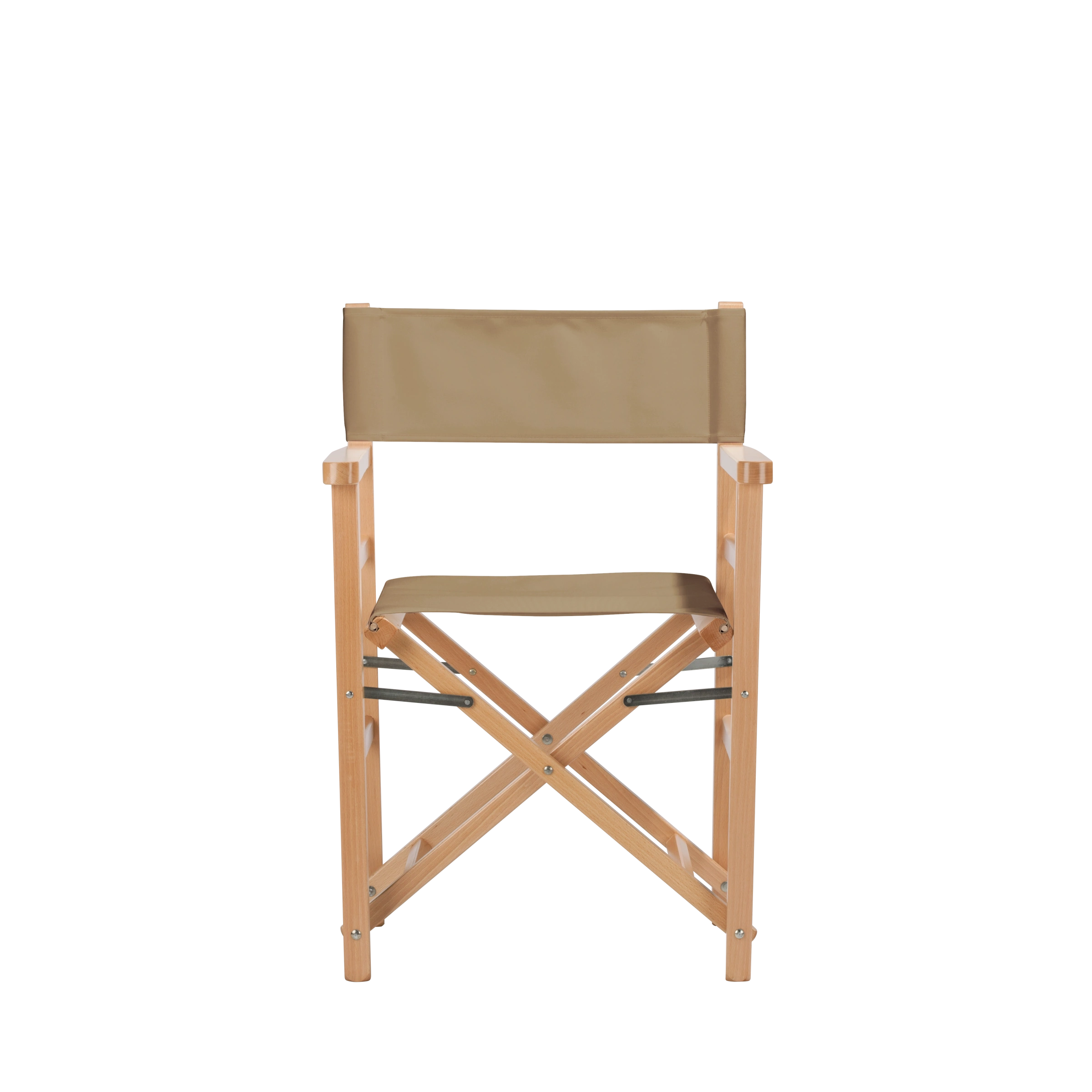 Regiestuhl Oscar aus naturfarbenem Buchenholz mit Bezug in grau-beige, Frontalansicht
#Classic | Set (Farbe)_grau-beige